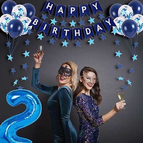 Miniatura 3 de NANINUNENO Decoraciones de fiesta de cumpleaños azul número 27 para hombres y mujeres, suministros de globos de feliz cumpleaños 27 con cartel de