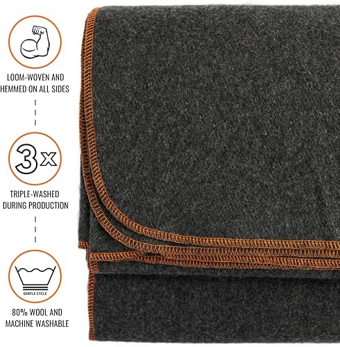 Vista 2 de Arcturus Cobija de lana militar, cálida, gruesa, lavable, para exteriores, campamento, estadio, picnic, viajes; para kit de supervivencia en el Gris