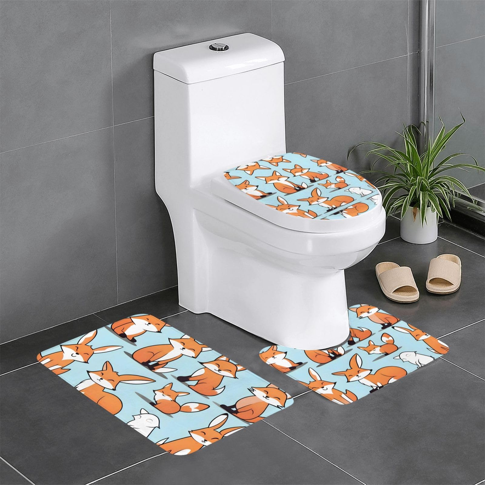 Tapis de bain renard : ensemble de tapis de sol antidérapant pour éviter l'humidité aux WC