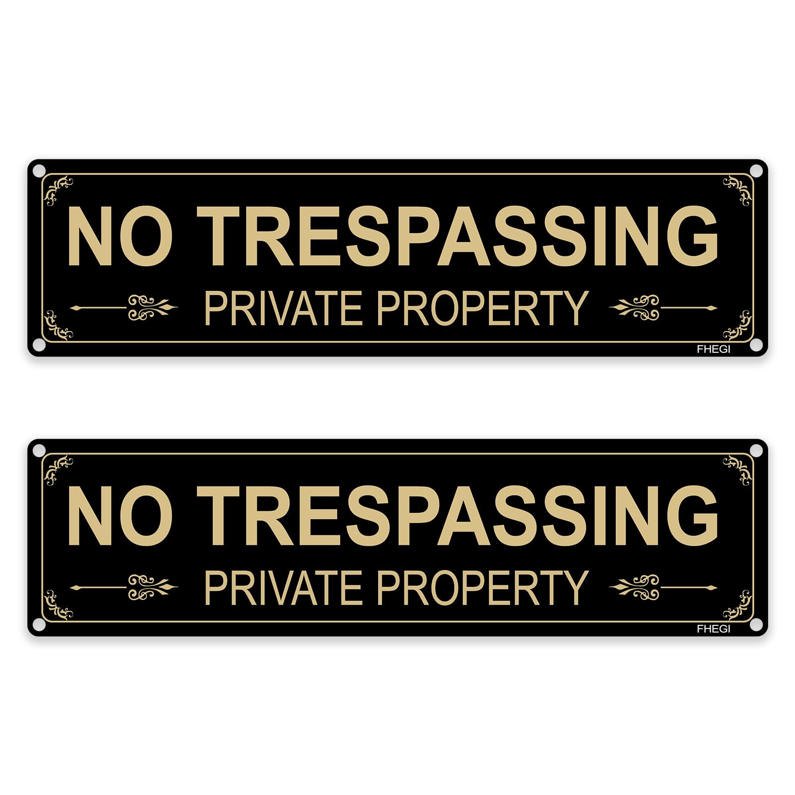 FHEGI 2-Pack Private Property No Trespassing Signs 12x3 Inch Rust Free Aluminum Easy To Read & Sturdy Keep Out Outdoor Metal Signs with Reflective