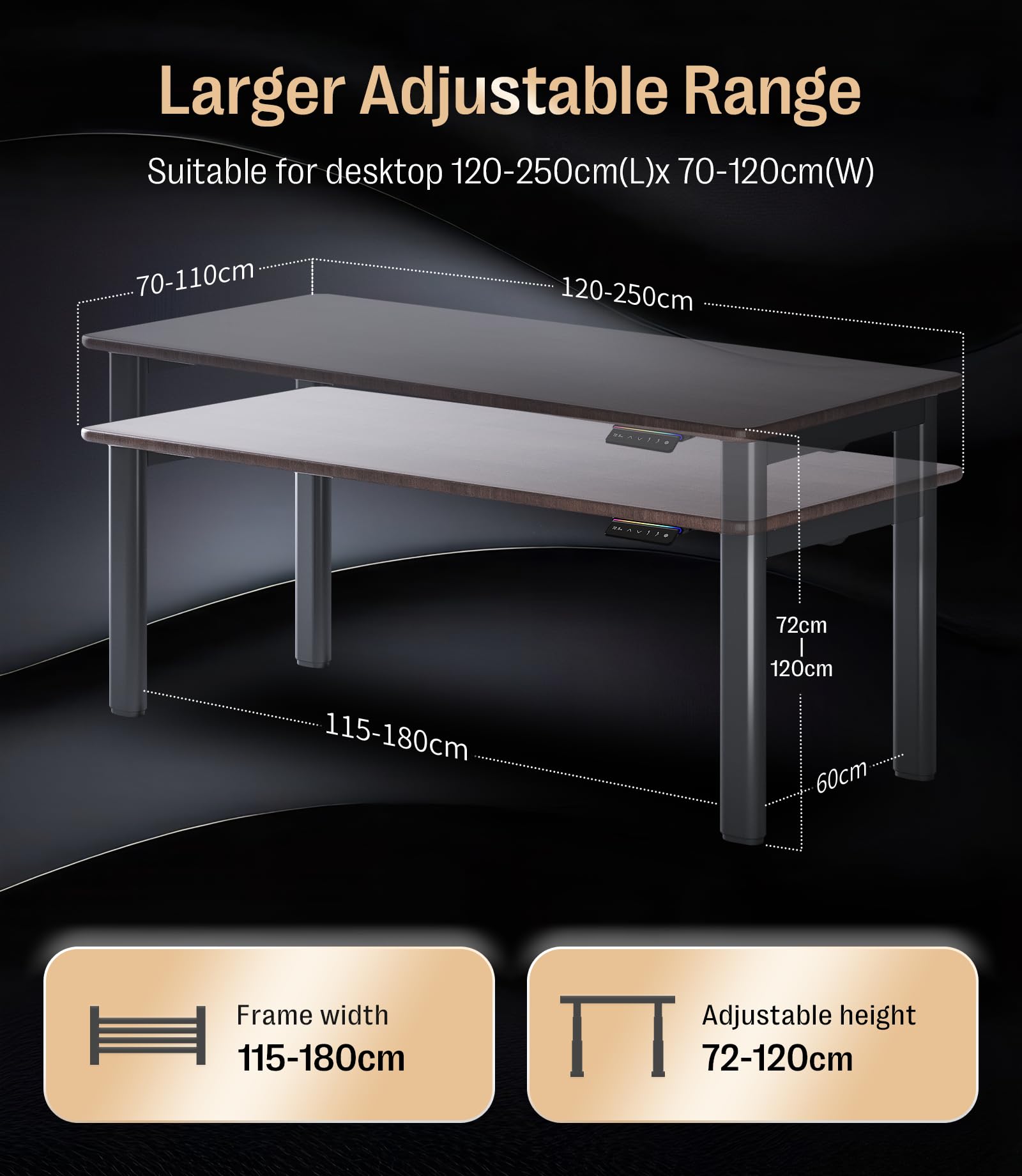 MAIDeSITe T4 Pro Plus Höhenverstellbarer Schreibtisch Gestell mit 240kg Hubkapazität, 2 Motoren elektrisch höhenverstellbarem Schreibtisch, Ultra-stabilem Tischgestell mit 4 ovalem Beindesign