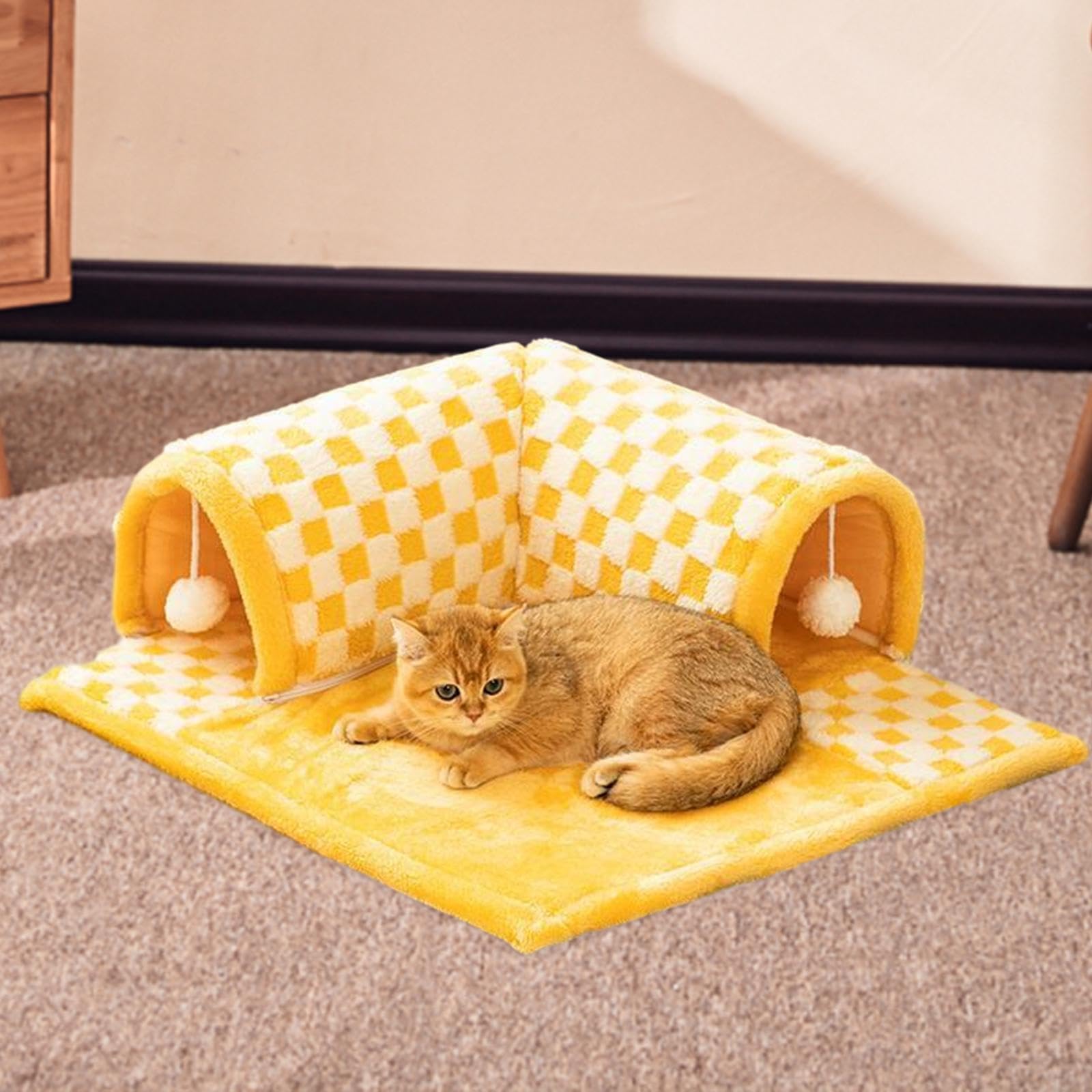 Tunel dla kota Tube Toys zabaw z zabawką do gry w piłkę Plac zabaw dla dzieci Kryjówka Interaktywna zabawka dla kotów domowych Chomik Bunny, L Blue/1235 (Color : XL yellow)