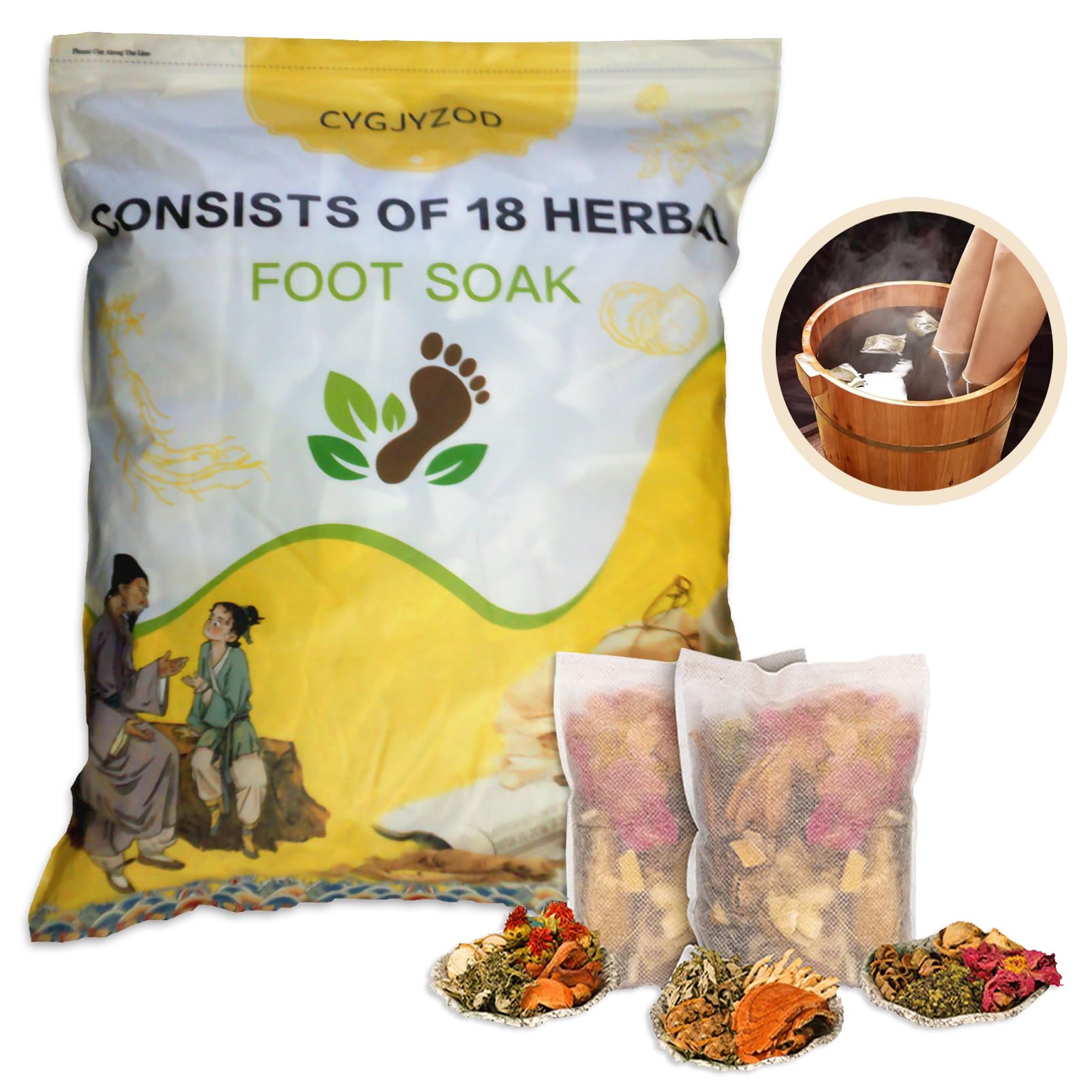Ginger Chinese Herbal Foot Soak Set – 30 Detox Bags for Dry Feet,Cracked Feet and Lymphatic Drainage泡脚药包 30 Count (Pack of 1)
