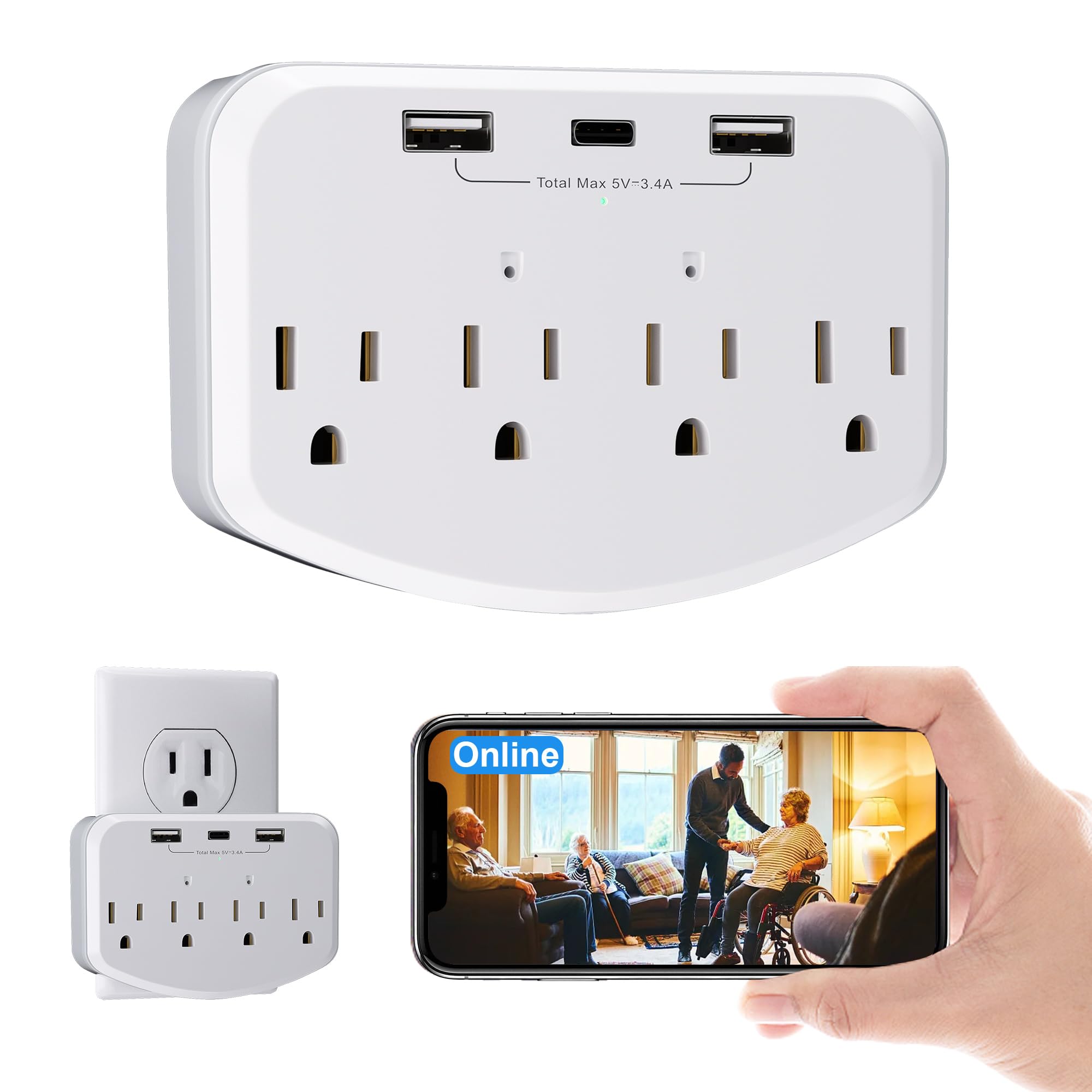 1080P WiFi Hidden Camera Wall Outlet Spy Cam with Motion Detection Free SD Card Loop Recording App Alerts