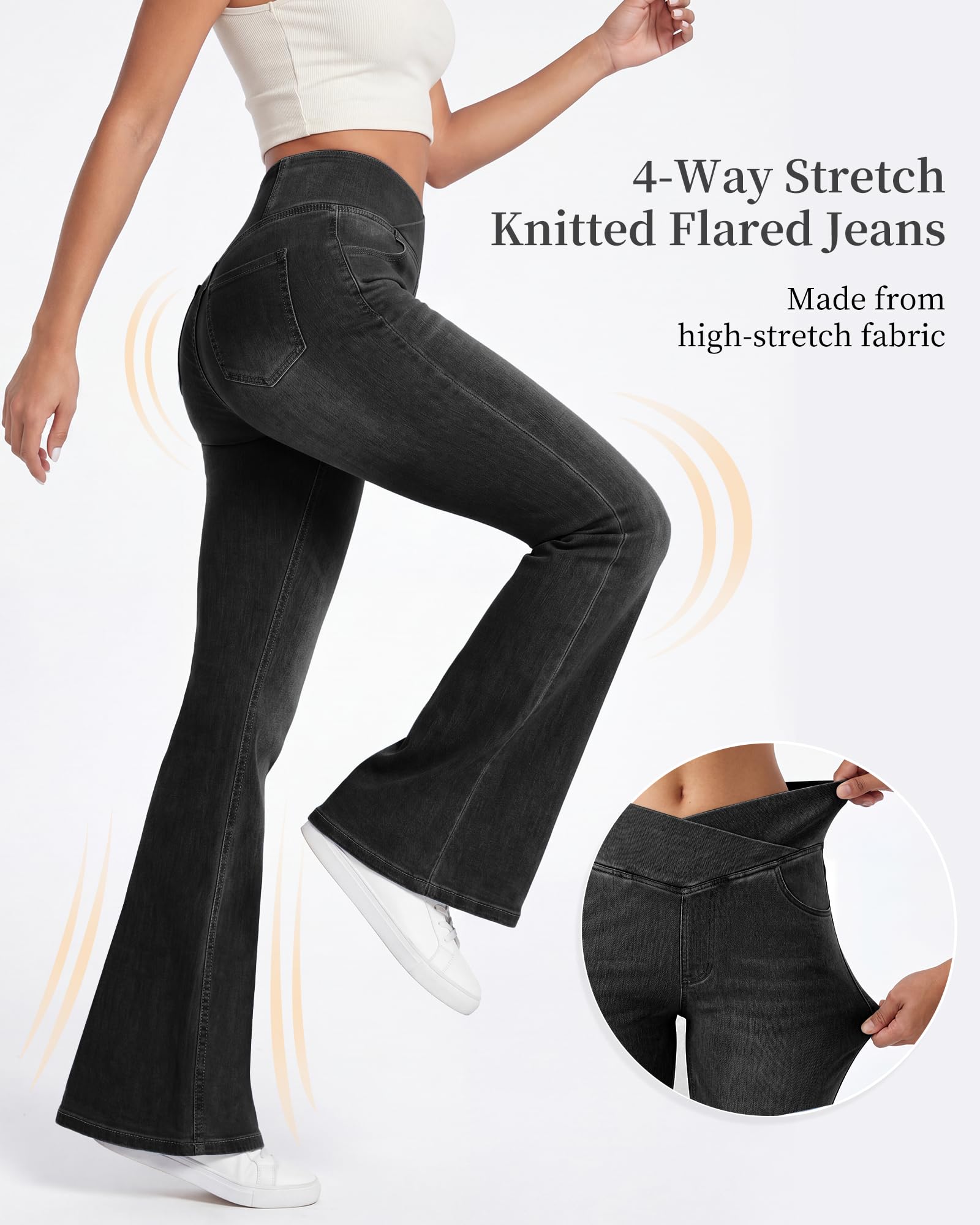 V Cross Bootcut Jeans Damen mit 4 Taschen, High Waist Schlaghose Damen Jeans Flared Jeans Hohe Leibhöhe Stretch Schlagjeans Ideal für Alltag Büro Party, Freizeit
