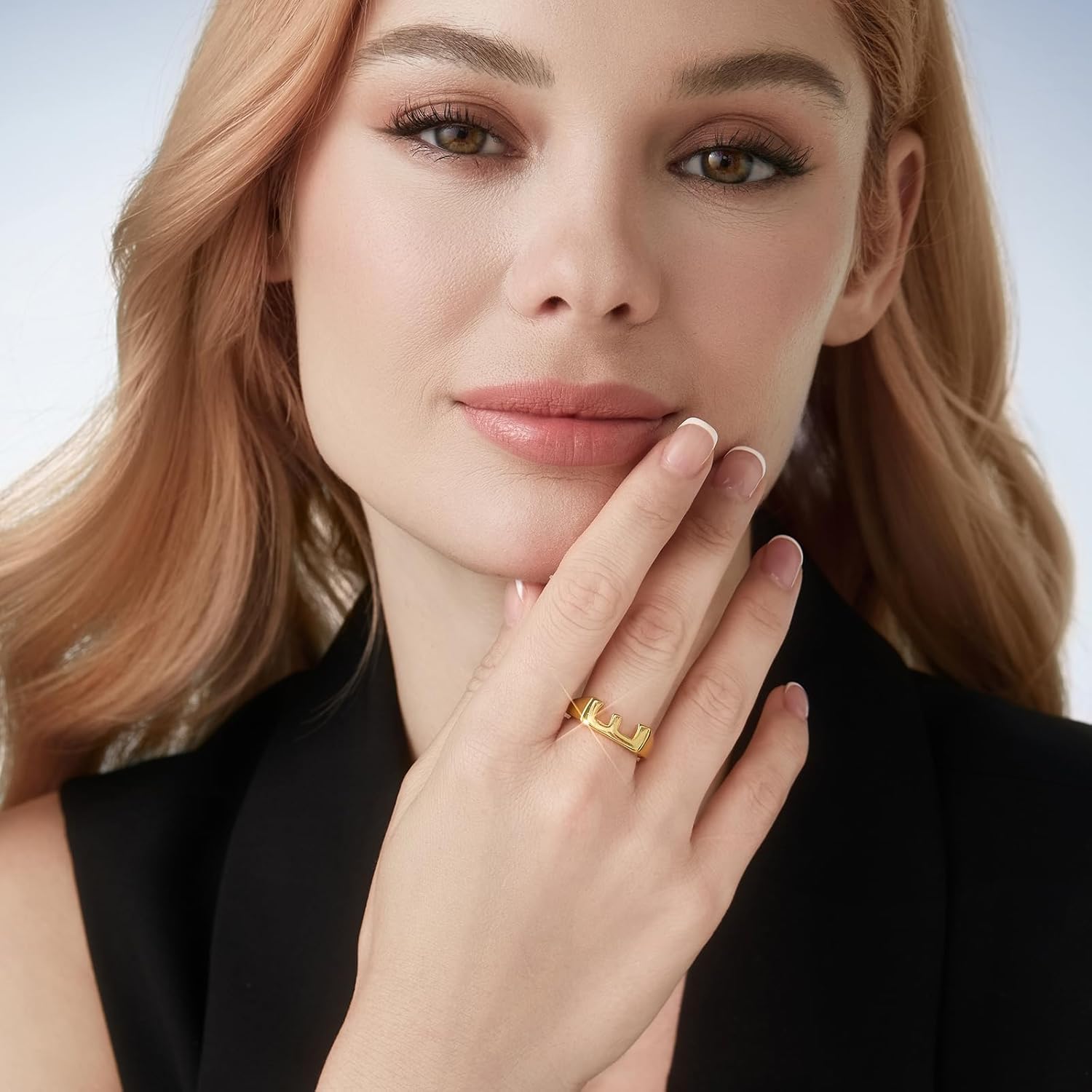 Cicy Bell Initial Rings for Women 18k Gold Plated Adjustable Letter Rings Bold Personalized Engraved Women’s Open Signet Rings for Party - Image 6