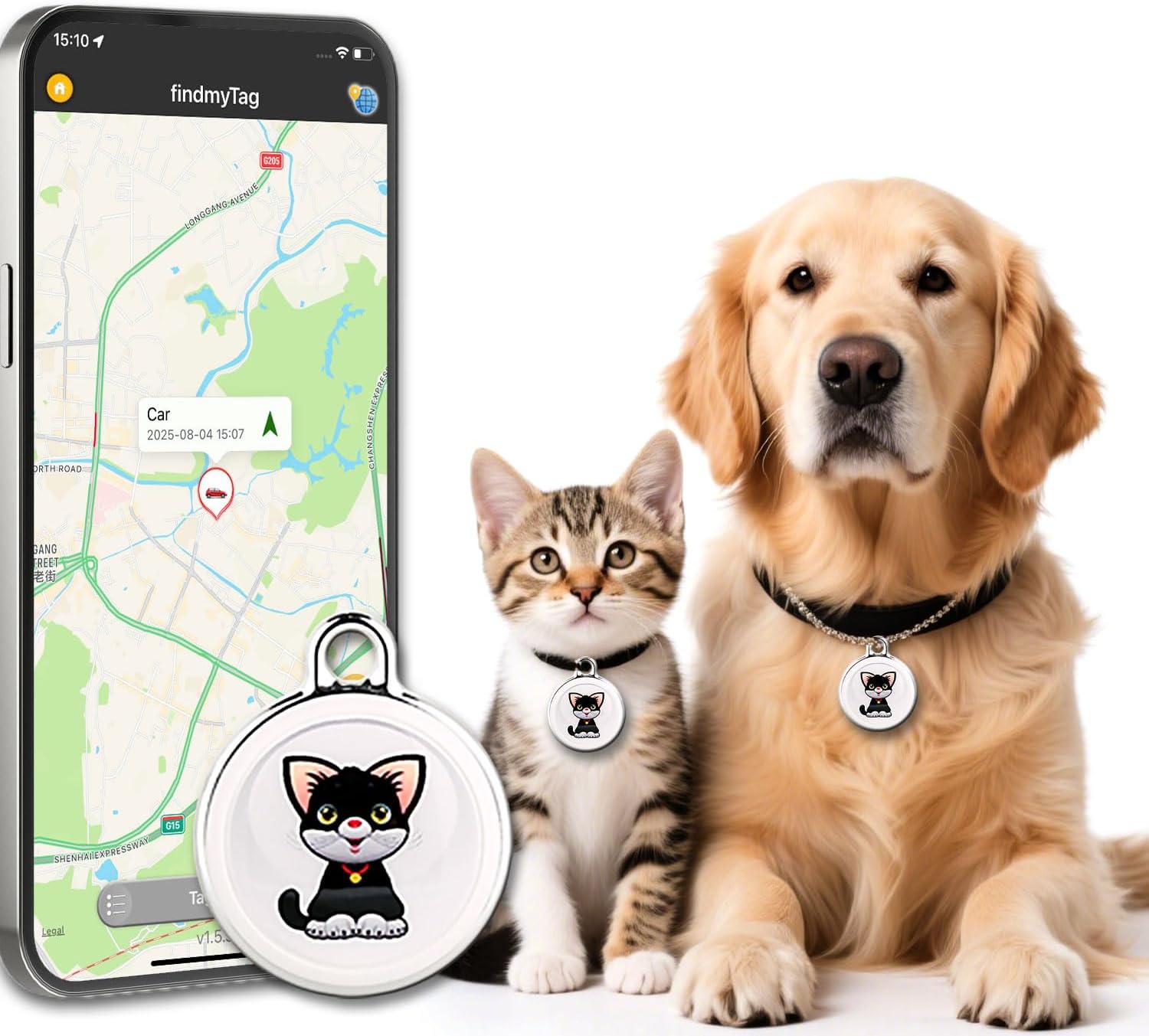GPS Tracker for Dogs Cats Smart Pet GPS Tracker Mini Real-Time Pet Locator Waterproof Lightweight Locator with 1-Year Battery Track History| Android and iOS Universal | No Subscription