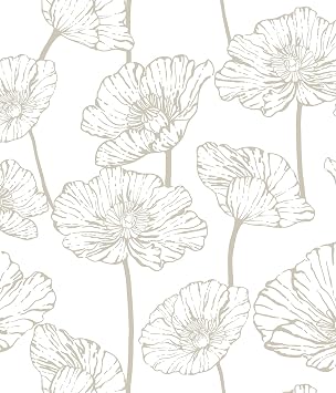 Orainege Modern Peel and Stick Wallpaper 17.3inx118.1in Beige and White Floral Wallpaper Boho Contact Paper Removable Decorative Wall Paper for Bedroom Bathroom Cabinets Decor Vinyl