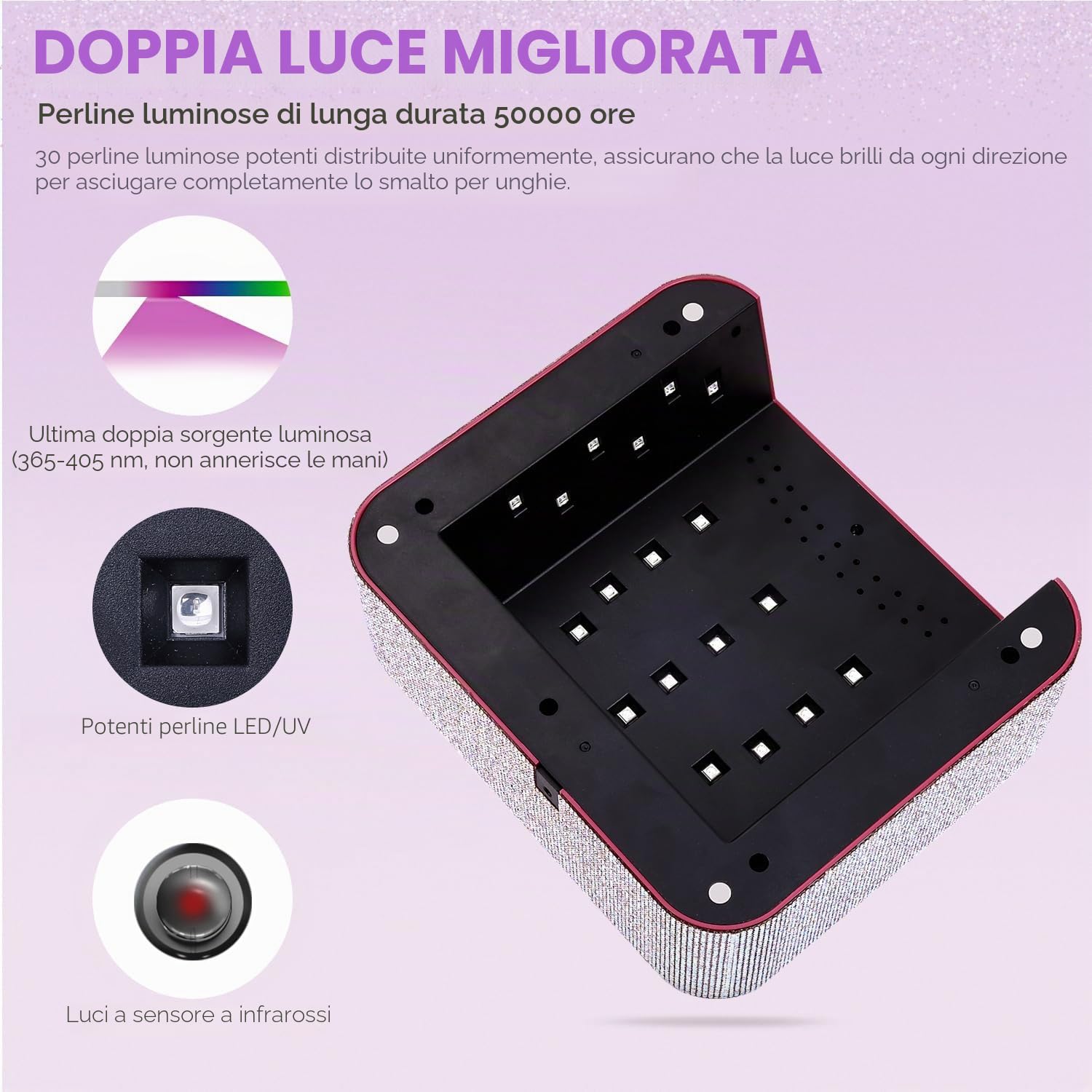 Lampada UV Ricaricabile per Unghie, Luce Polimerizzazione Rapida per Smalto Gel, Salone e Casa