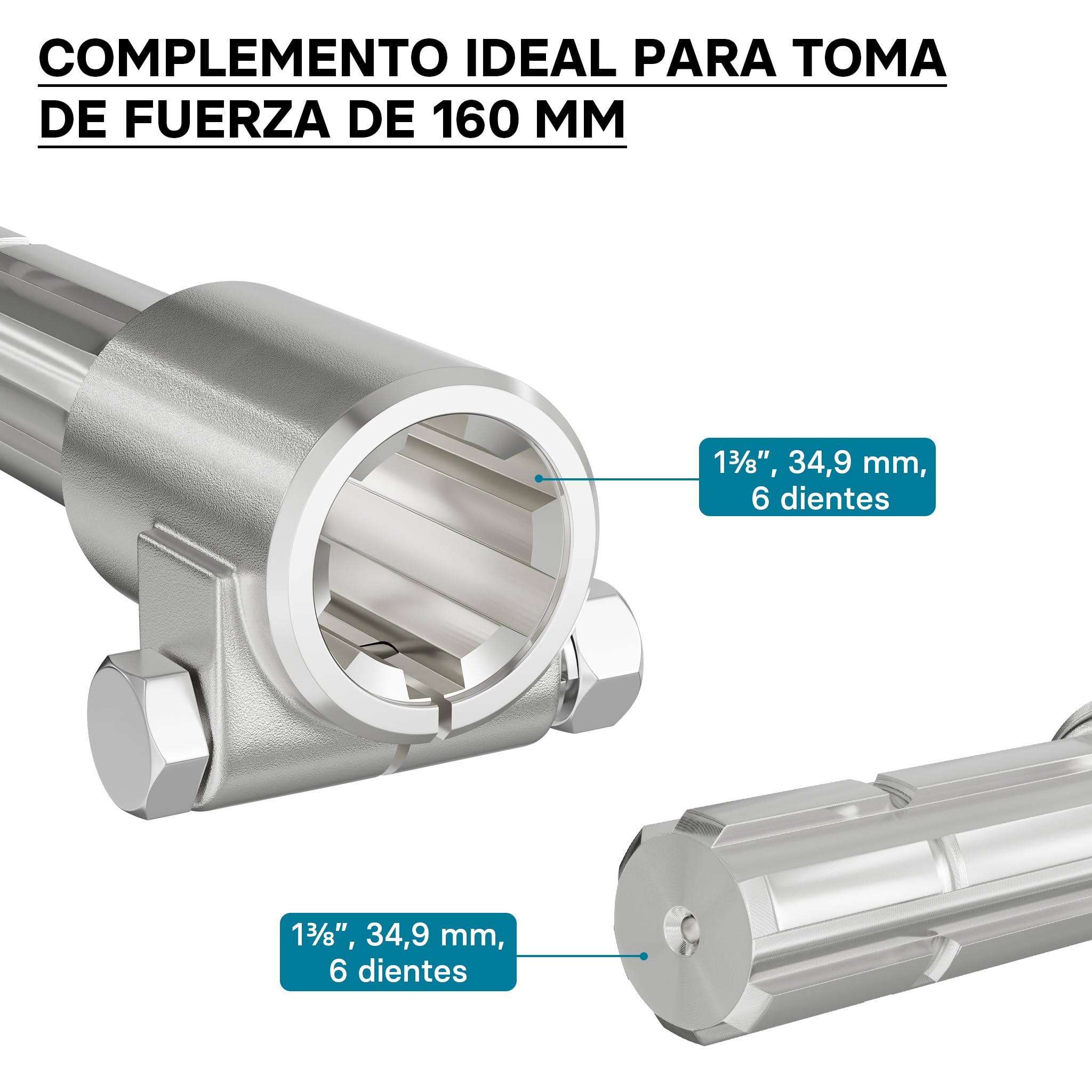 WilTec Toma de Fuerza, PTO 160 mm Casquillo con Eje Estriado 1 3/8" 6 Eje de Salida 1 3/8" 6 Tractor