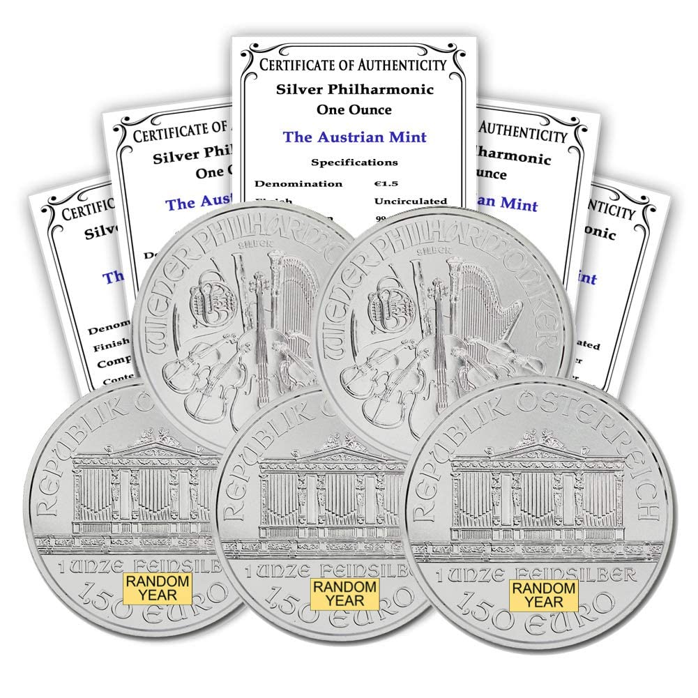 2008 - Present (Random Year) Lot of (5) 1 oz Austria Silver Vienna Philharmon...
