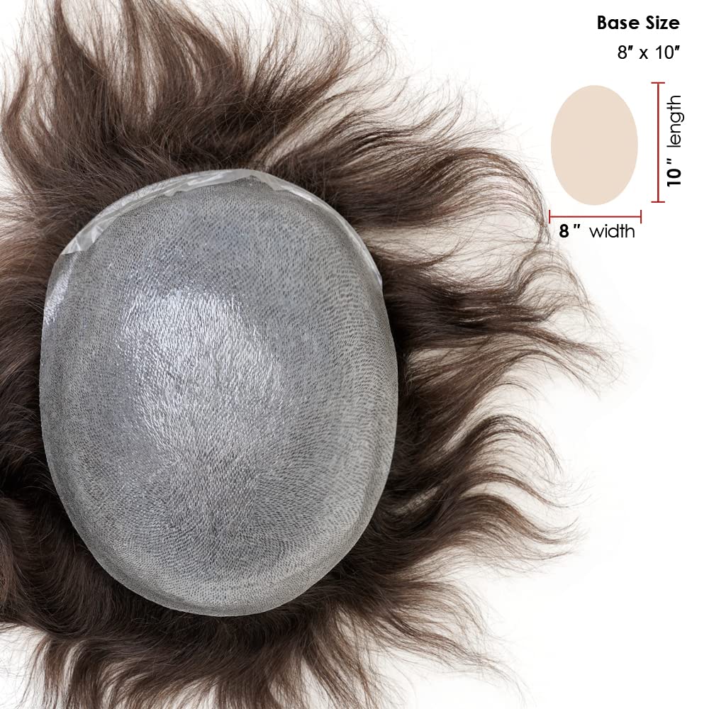Lordhair Human Hair System for Men Mens Toupee 0.03mm Thin Skin Hair Replacement System Base Size 8x10 Inch Light Medium Density Hairpiece - Image 4