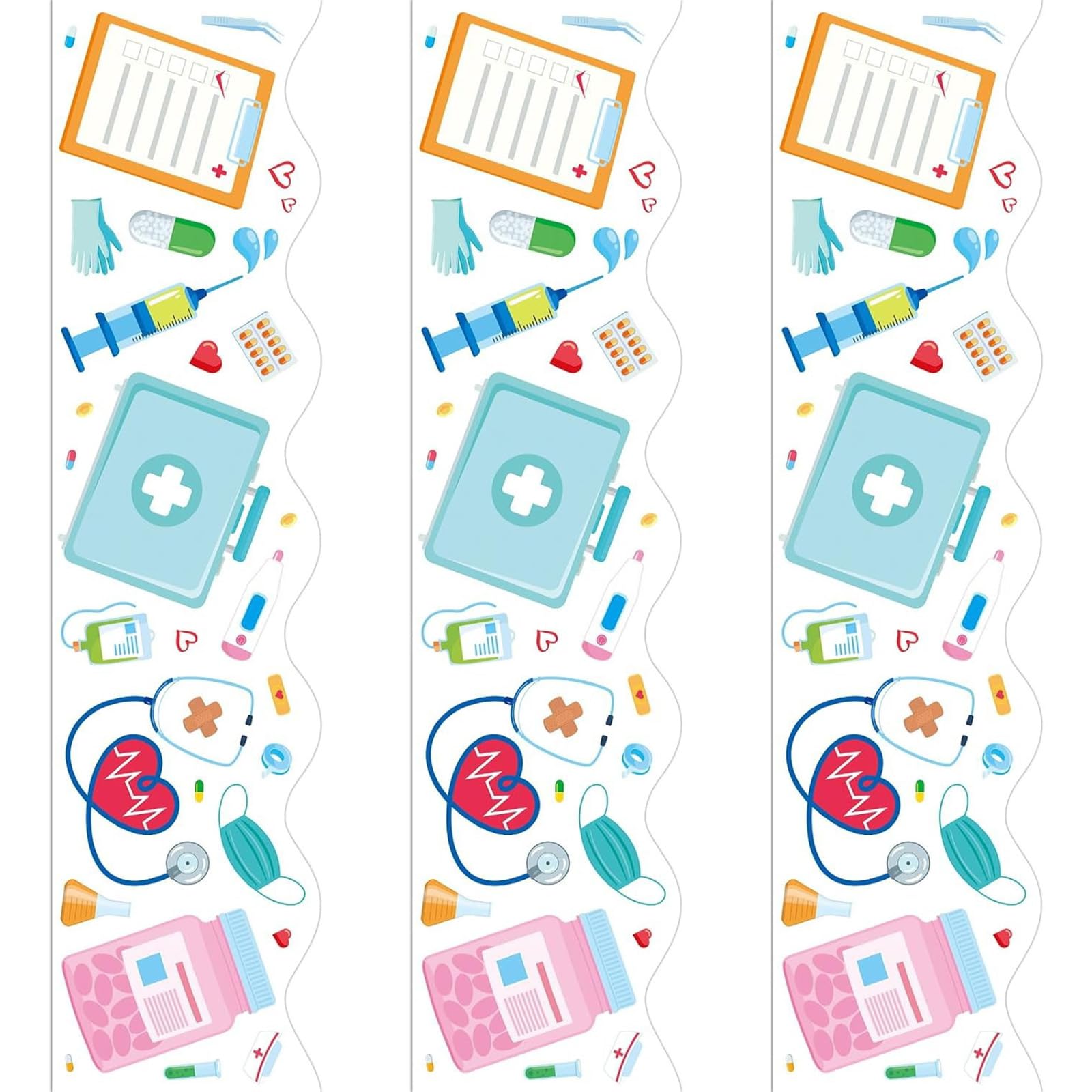 Zujiabao Multicolor 59Ft Nurse Day Themed Border Trim Bulletin Board Border 59Ft Long 70Mm Wide Healthcare Borders Wall Sticker Happy Nurses Day Sticker
