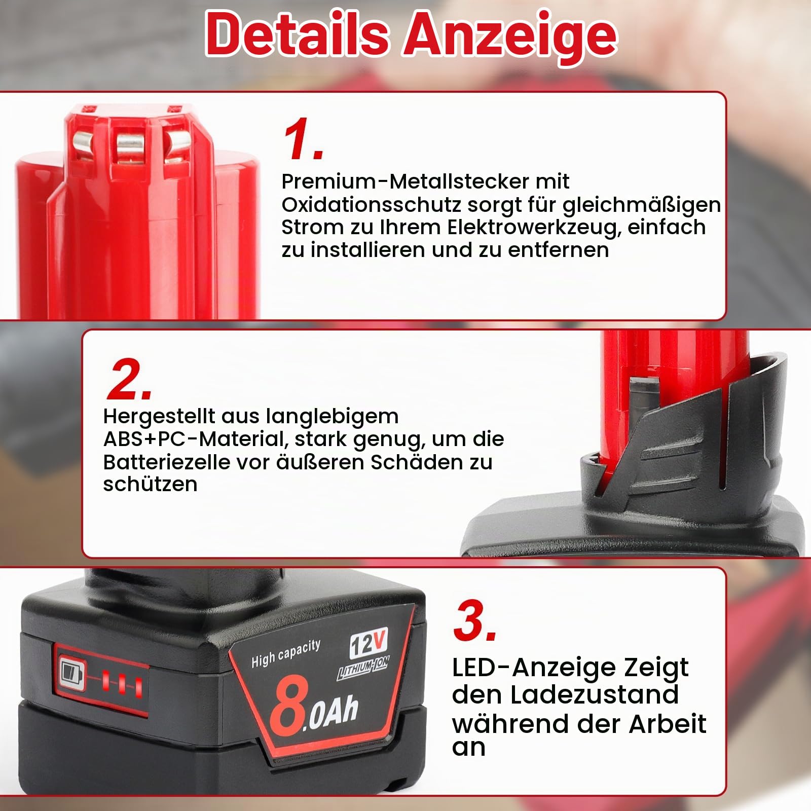 Powarobor 2X M12 12V 8.0Ah Ersatzakku Kompatibel mit Milwaukee