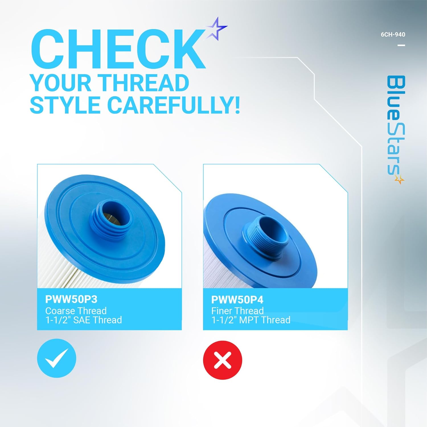 BlueStars 6CH-940 Spa Filter Replaces PWW50P3 Pleatco, Unicel, Filbur FC-0359, Aber 03FIL1400, Aladdin 14510, Waterway 817-0050 Front Access Skimmer, Viking Spa Hot Tub Filter, SAE Thread, 45 sq.ft