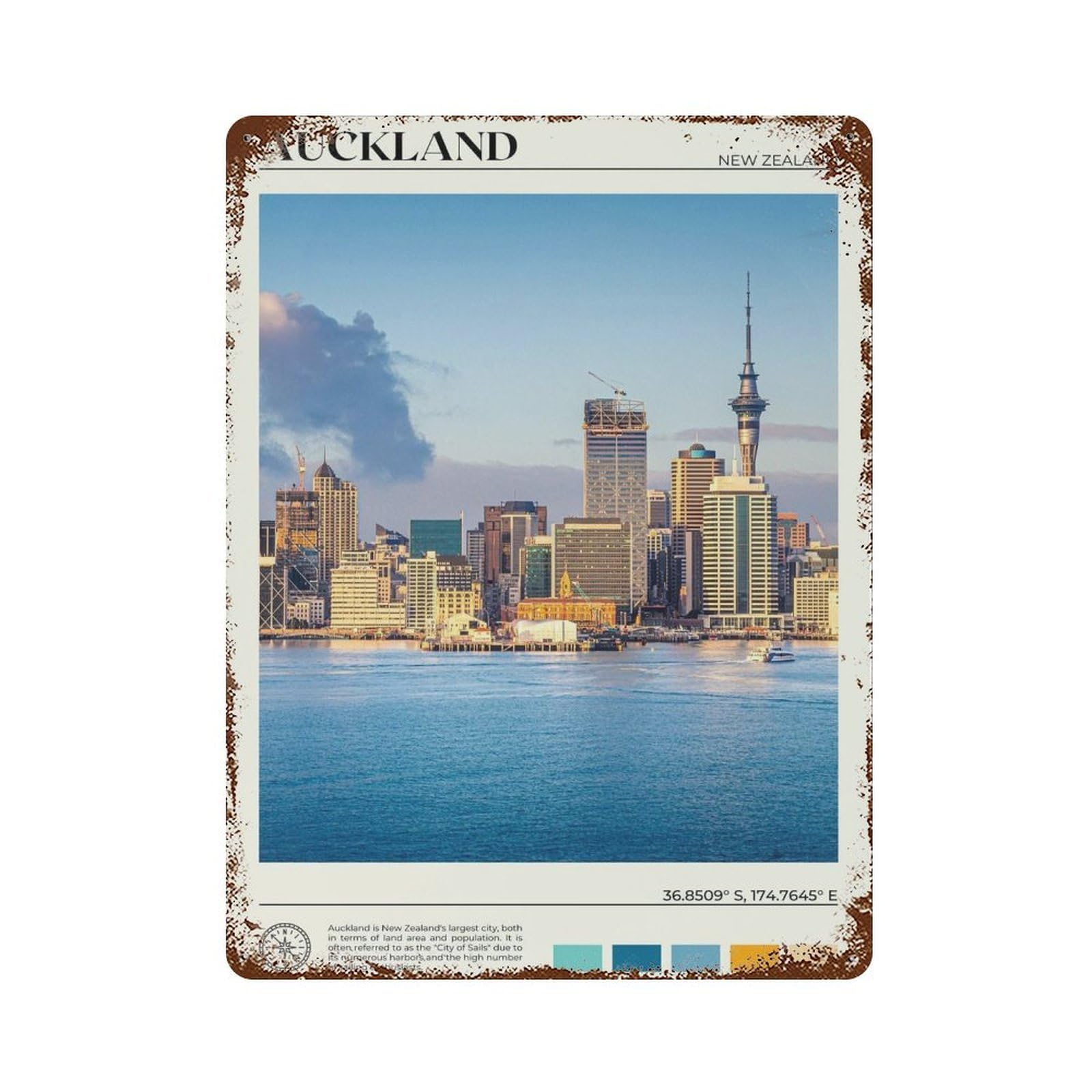 xiaoxiaoshen Real Photo Auckland Decor New Zealand Wall Decor Art Metal Tin Poster Modern Home Decor Art Home Bar Shop Decorations Vintage Sign 40x30cm