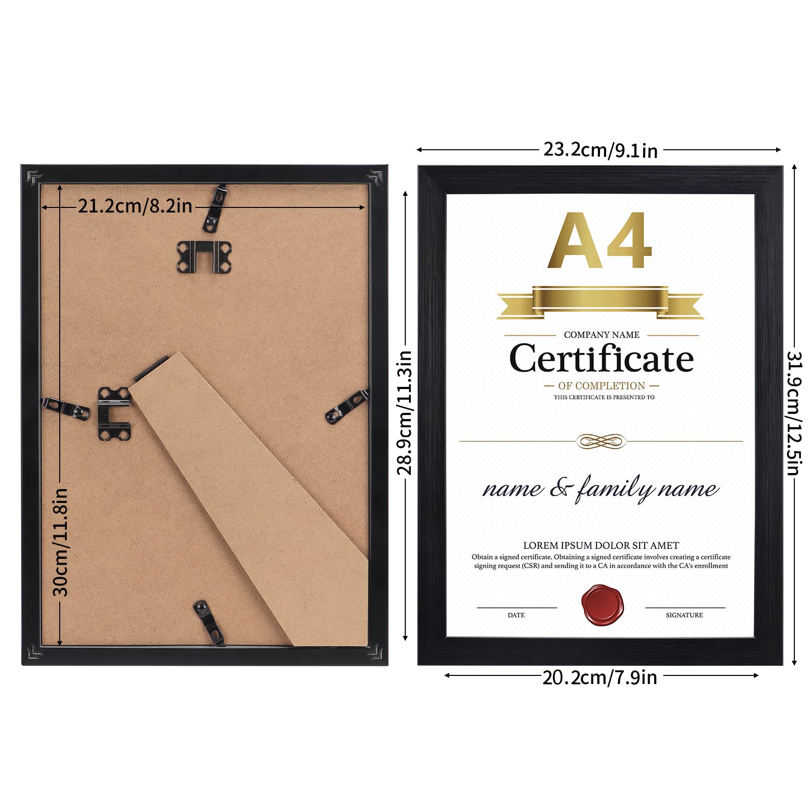 Giftgarden Juego de 7 Marco de Fotos A4 Negro PVC, de Mesa/Pared | Horizontal/vertical|Clips rápidos|PVC ligero|Plexiglás frontal|Certificados/diplomas|Regalo bodas/Navidad|Deco hogar/oficina