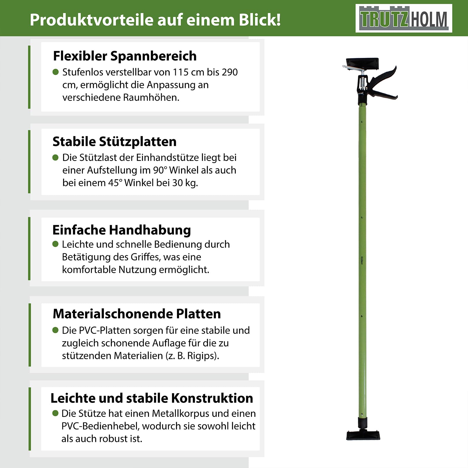 5x Profi Einhandstütze Montagestütze Deckenstütze Teleskopstütze bis 290cm