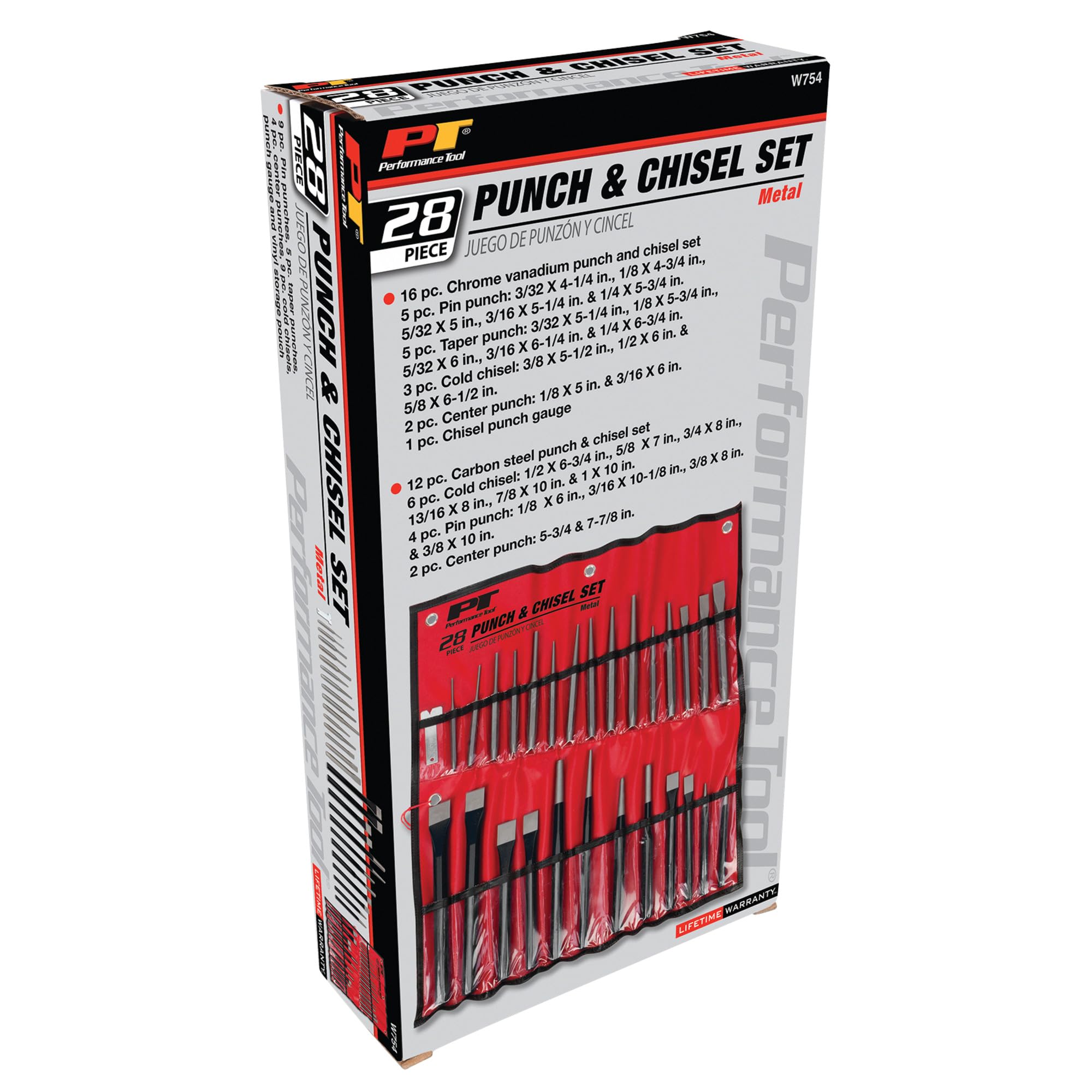 Performance Tool W754 Punch and Chisel Set with Roll-Up Vinyl
