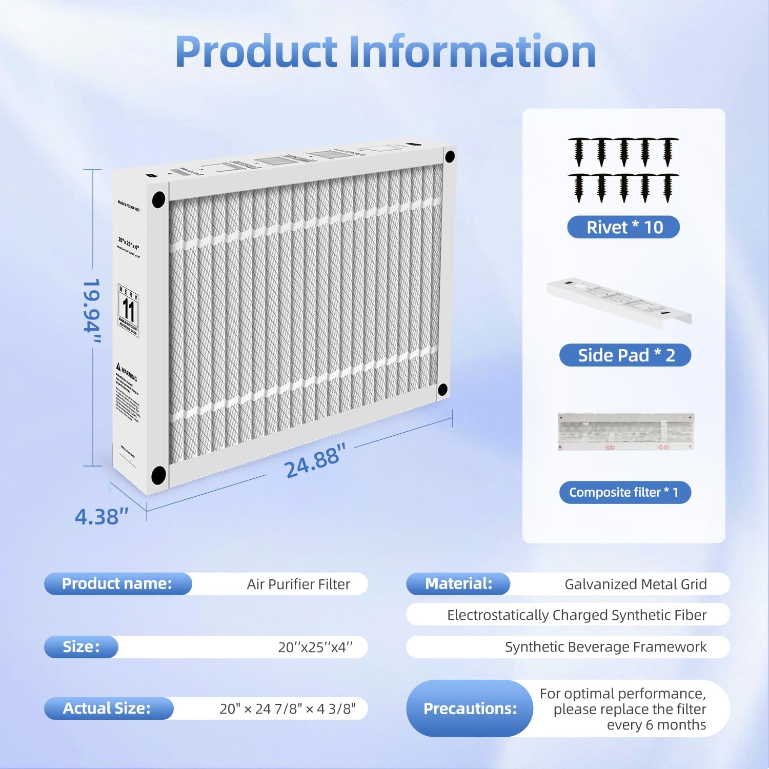 X6673 20x25x4 MERV 11 Furnace Filter Compatible with Honeywell FC100A1037 HVAC AC Filter Air Cleaning,Foldable Design Actual Size 19.94"x 24.88" x 4.38"(1-PACK)