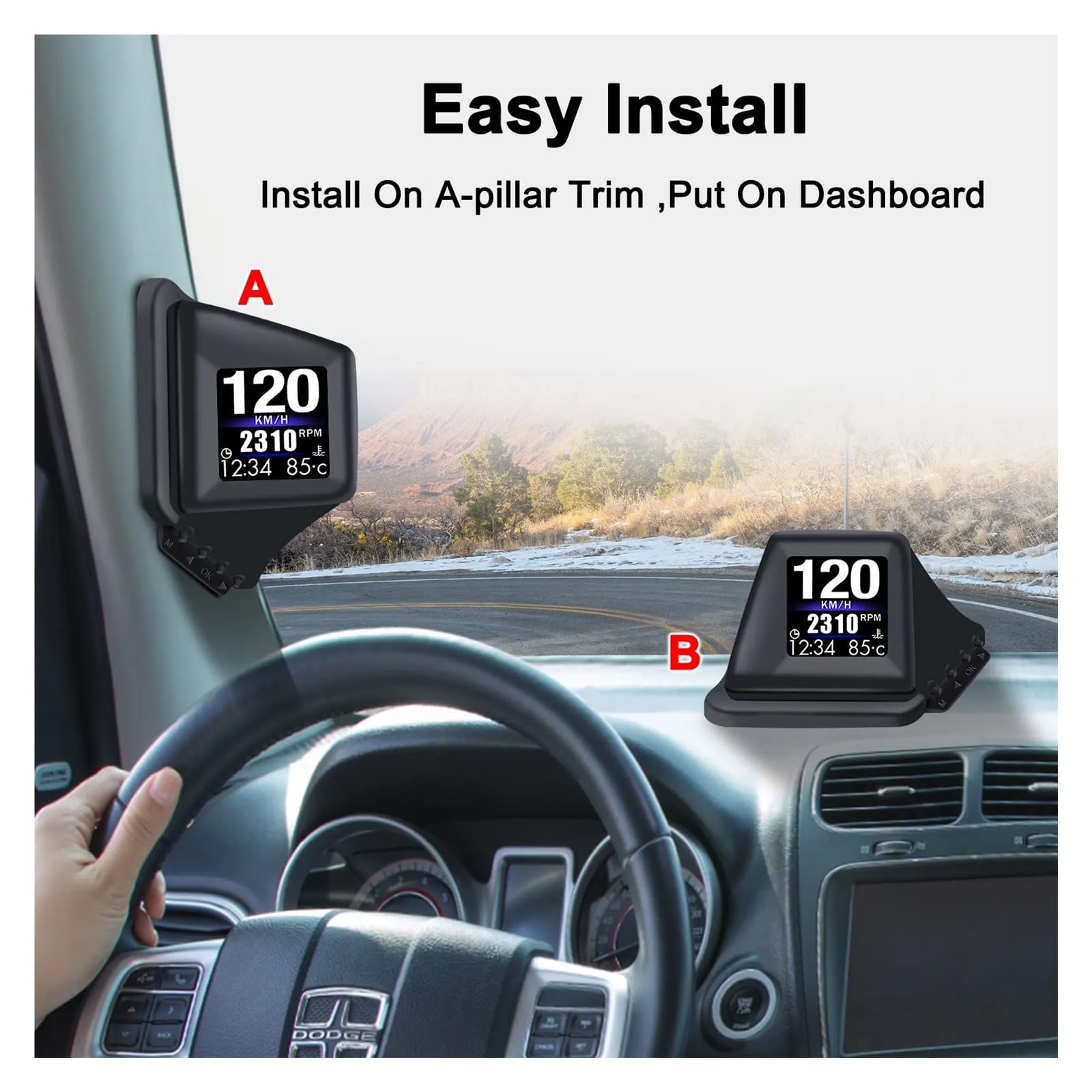Panele Instrumentów Samochodowych Wielofunkcyjny Gadżet HUD OBD2 + GPS Komputer Pokładowy Tapicerka Słupka A Zainstaluj RPM Turbo Ciśnienie Oleju Temperatura Wody Prędkościomierz GPS