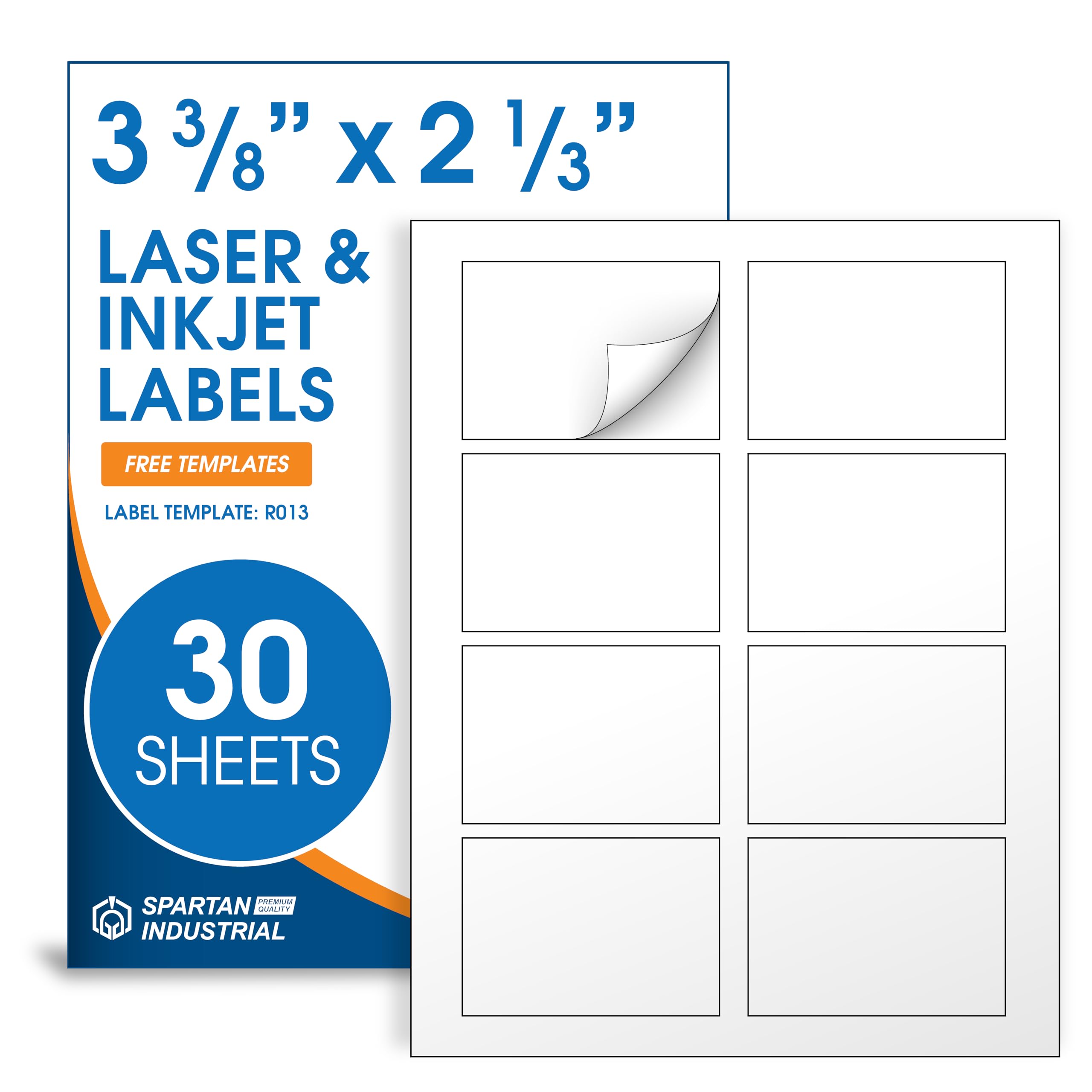 2 1/3" X 3 3/8" Matte White Printable Labels (30 Sheets, 240 Stickers) Name Tag Stickers, Address and Shipping Labels for Laser & Inkjet Printers -