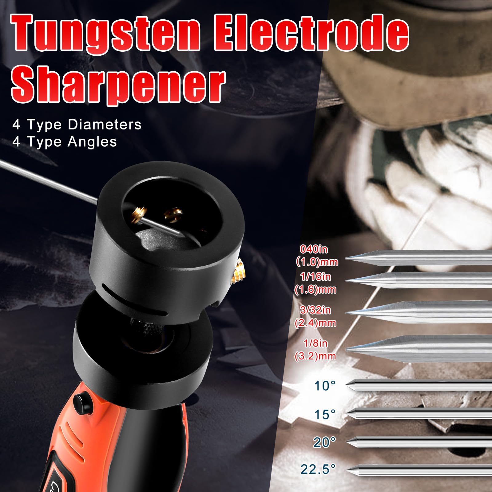 Set di affilatura elettrodi in tungsteno da 12 V, per saldatura TIG, 4 misure, 4 angoli, smerigliatrice in tungsteno senza fili per saldatura TIG con blocco abrasivo piatto, fessura di separazione
