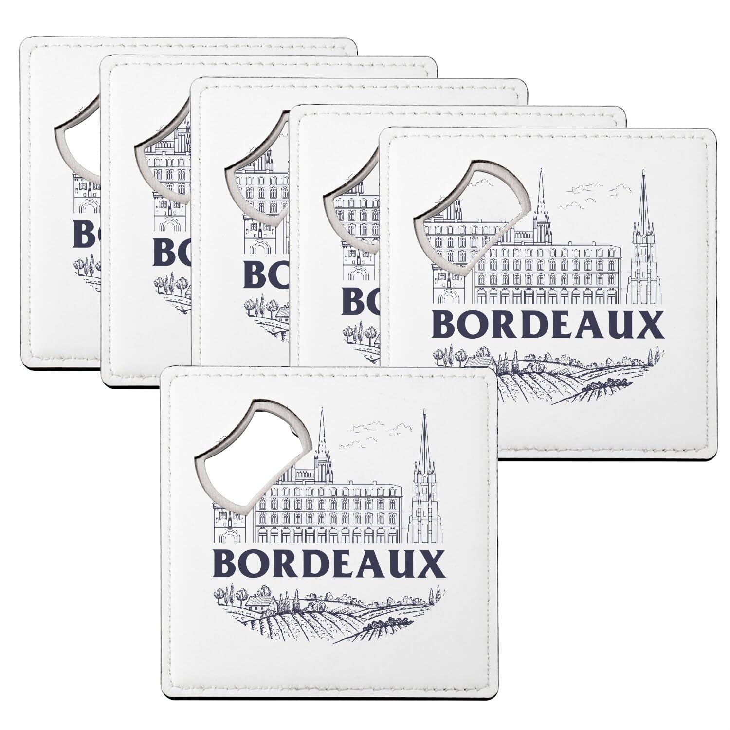Sous-verre décapsuleur Bordeaux Minimalist Ville France Vin Voyage (Lot de 6, 92x92 mm)