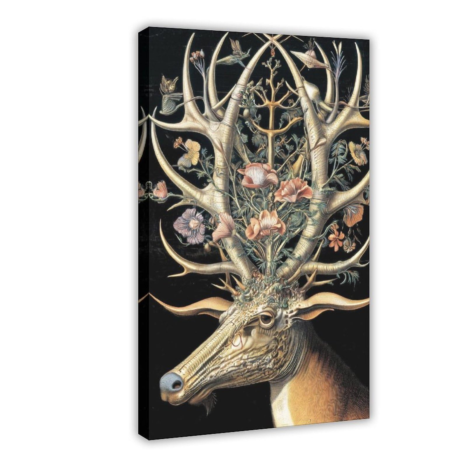 Asgrcn Frame-Style Floral Antlered Deer Poster Canvas Poster For Home Decor Gift