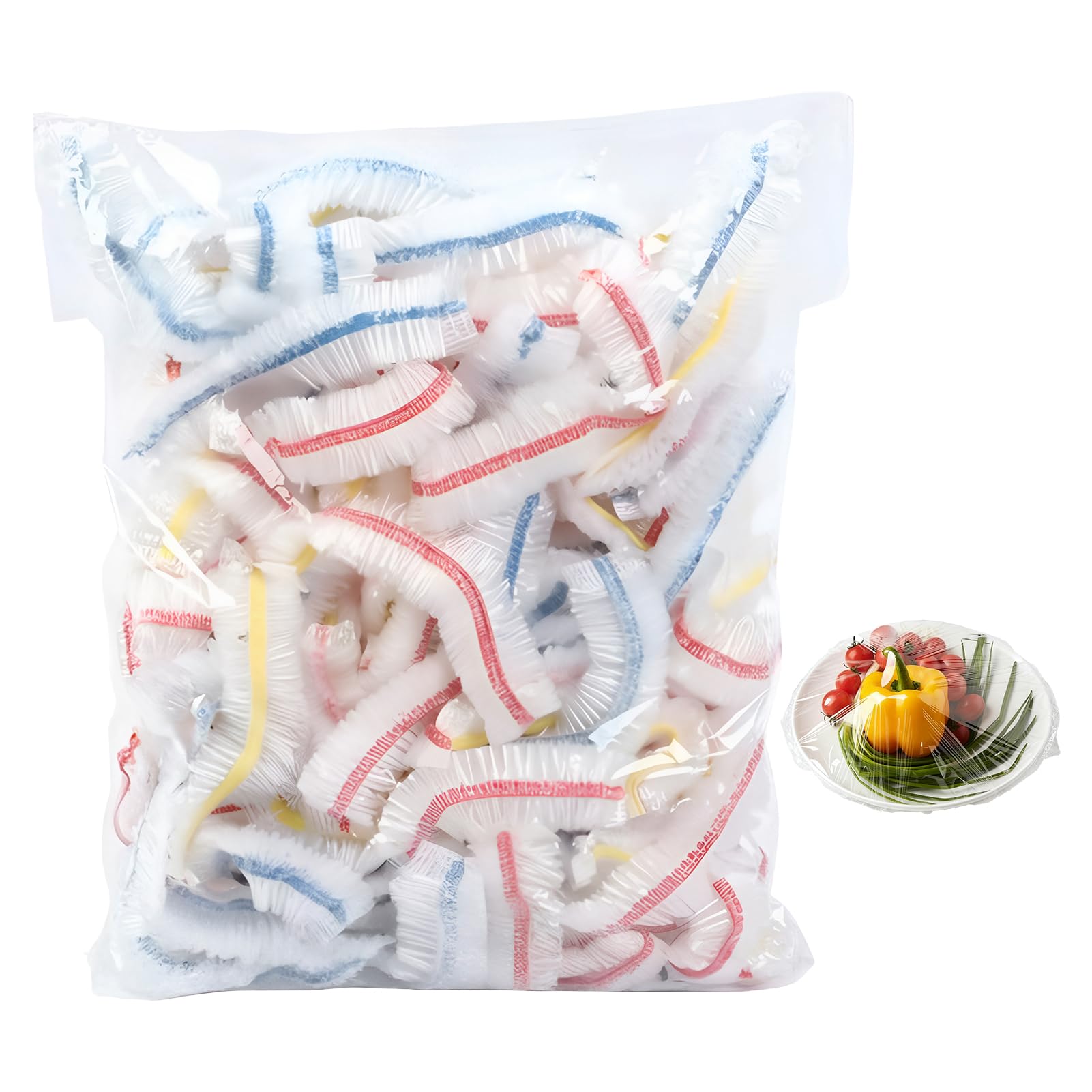 Lotnery 200PCS Elastic Food Covers, Stretchable PE Fresh Keeping Bags for Bowls, Transparent Plastic Food Covers to Seal and Protect Fruits, Meals, Vegetables in Kitchen or Refrigerator