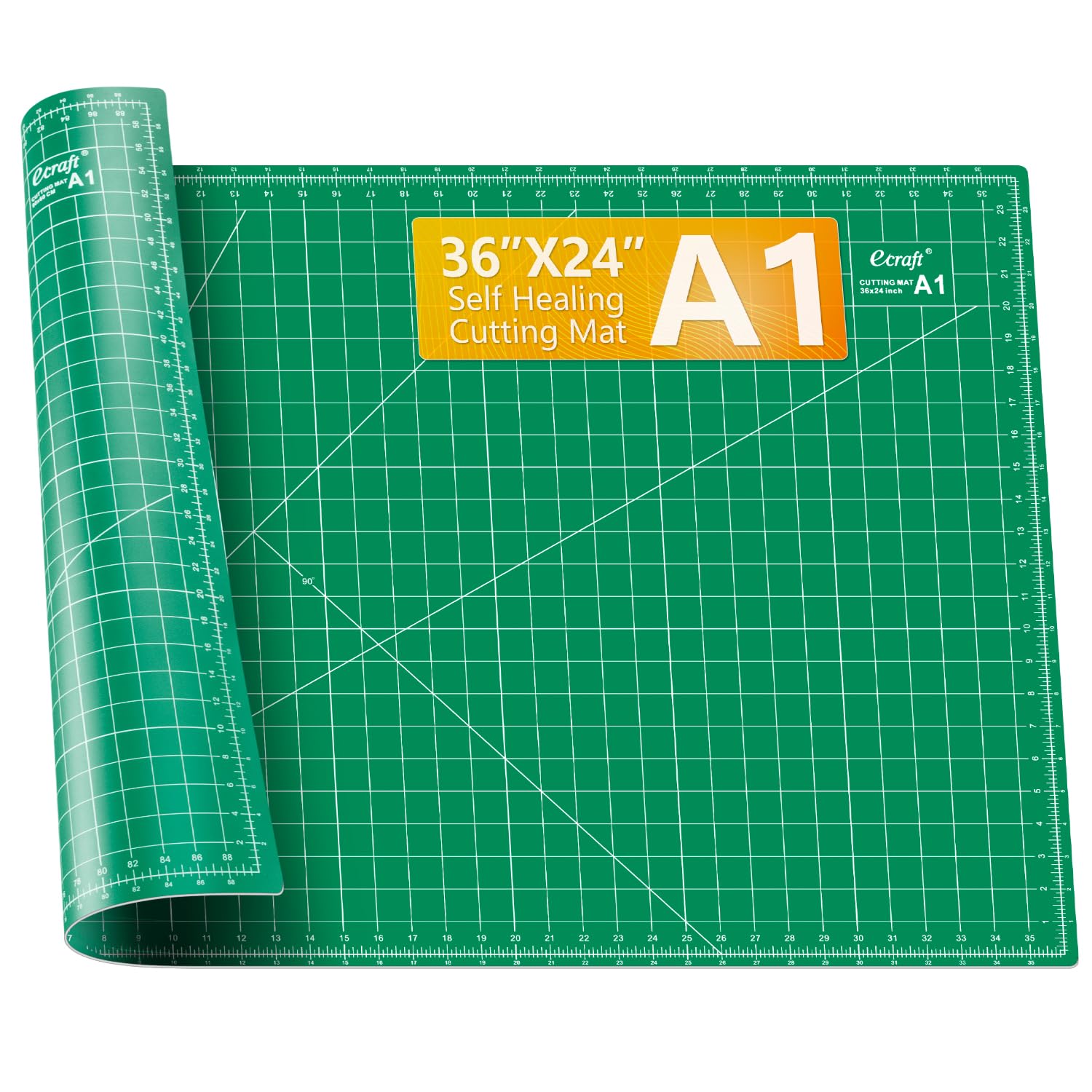 Ecraft Tappetino da cucito autorigenerante, 61 x 91,4 cm, grande, a doppio lato, verde, a 5 strati, tappetino da taglio rotante A1 per cucito, trapuntatura e artigianato in tessuto