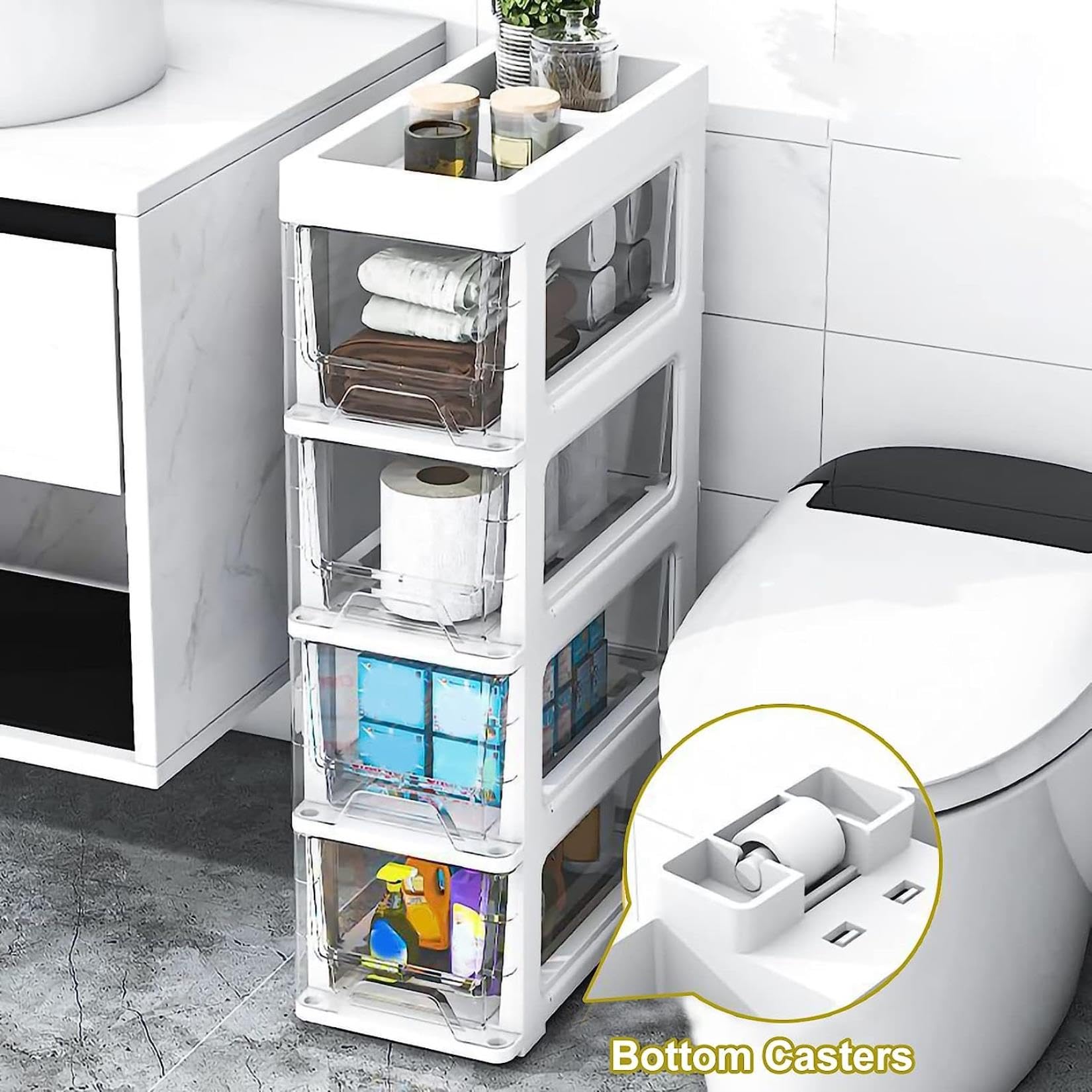 Cajones de almacenamiento apilables Gabinete de almacenamiento de piso de baño, 18 cm (7 pulgadas) Gabinete de almacenamiento de Papel higiénico Delgado de plástico indep