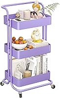 Vista 8 de Carrito de almacenamiento con ruedas de metal, carrito utilitario de 3 niveles con ruedas, organizador multifuncional para cocina, dormitorio