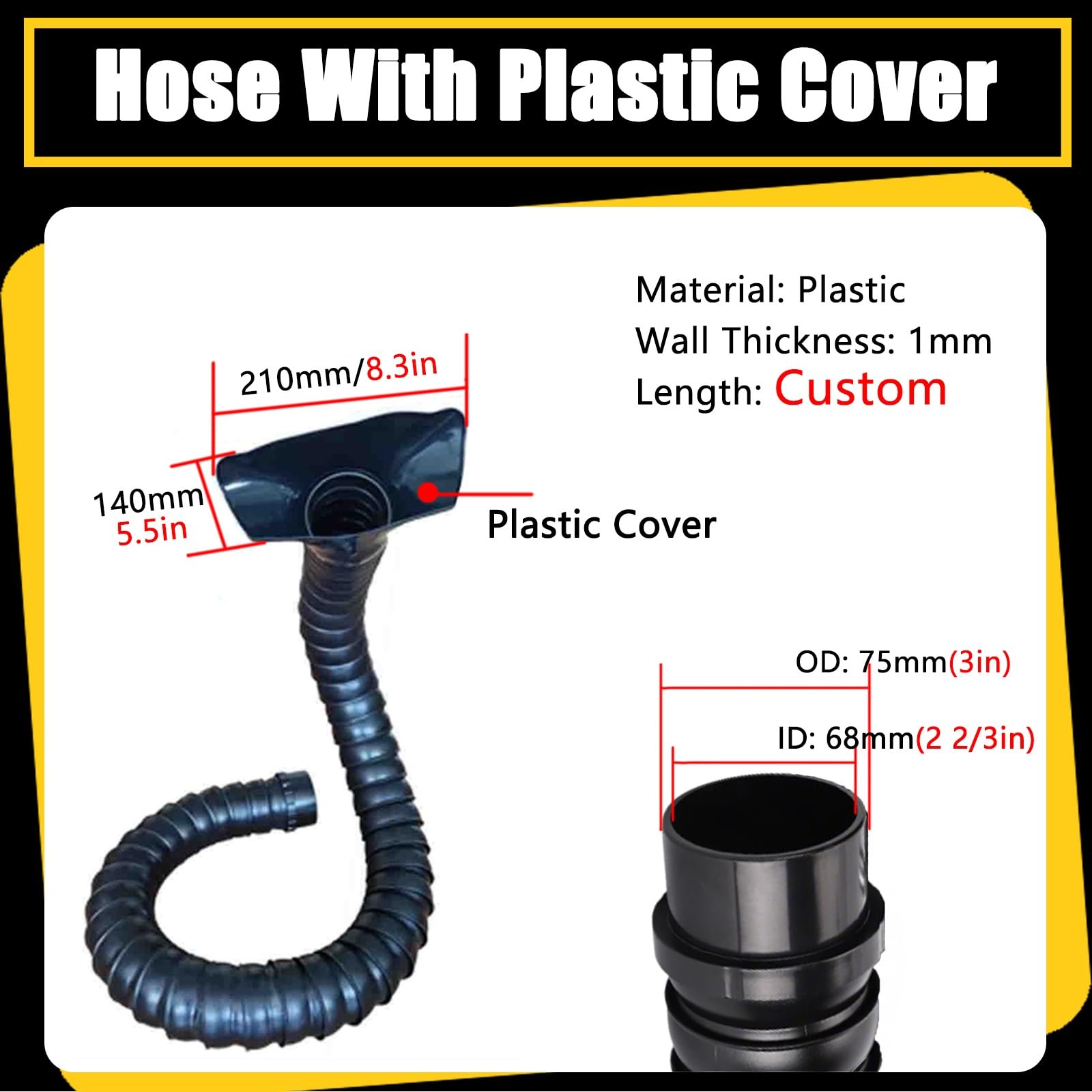 LZMZMQ Tubo ventilacion Brazo De Extracción De Humos Flexible, Manguera para Conductos De Alta Resistencia con Campana, Recolección De Polvo Y Extracción De Humos(L 2.5M/8.2ft,ID 68MM(2 2/3 in))