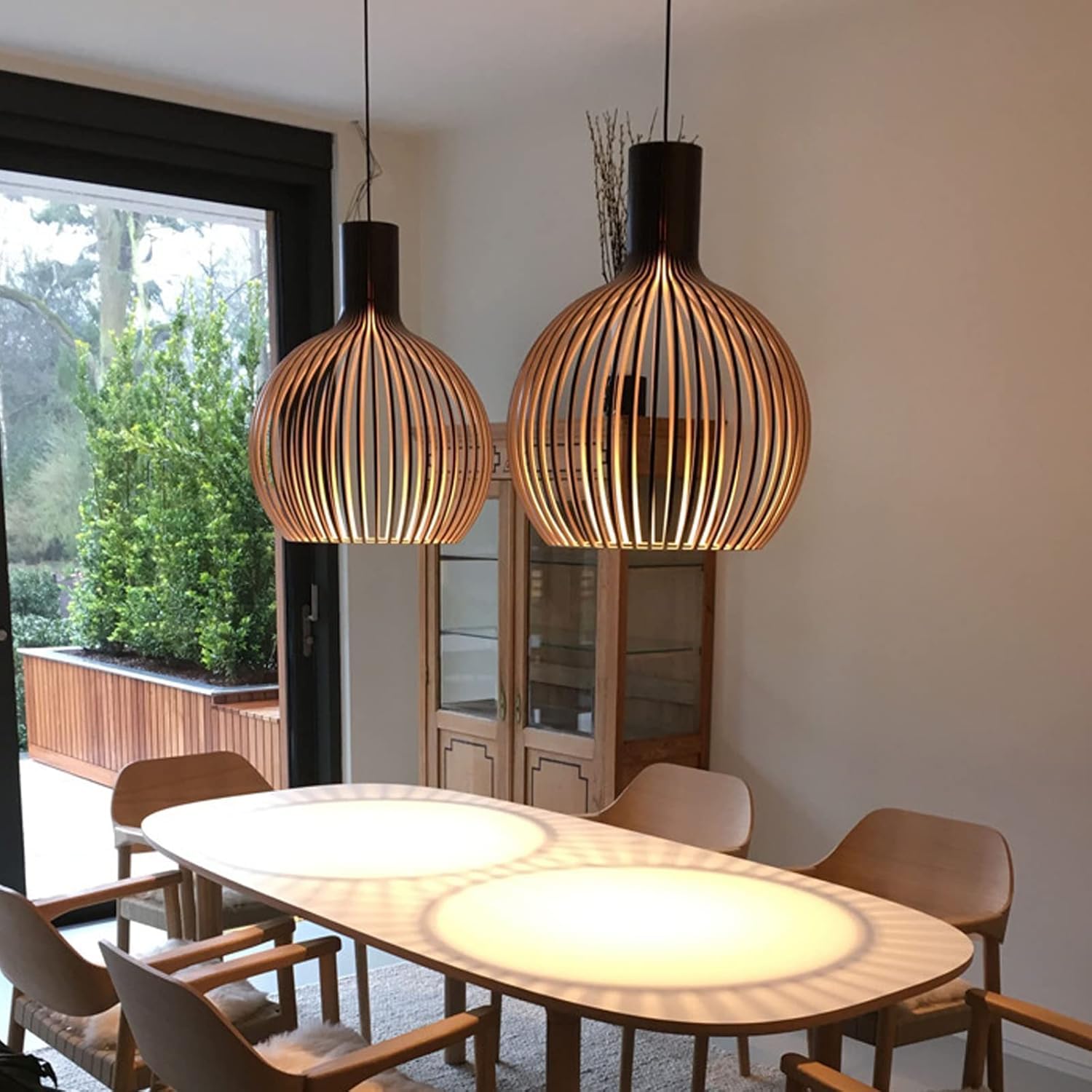 Photo 1 of Black Wood Pendant Lighting, Semi Globe Modern Chandelier Ceiling Light Fixture for Kitchen Island Dining Room Farmhouse Entryway Foyer Table Living Room (D17.7)