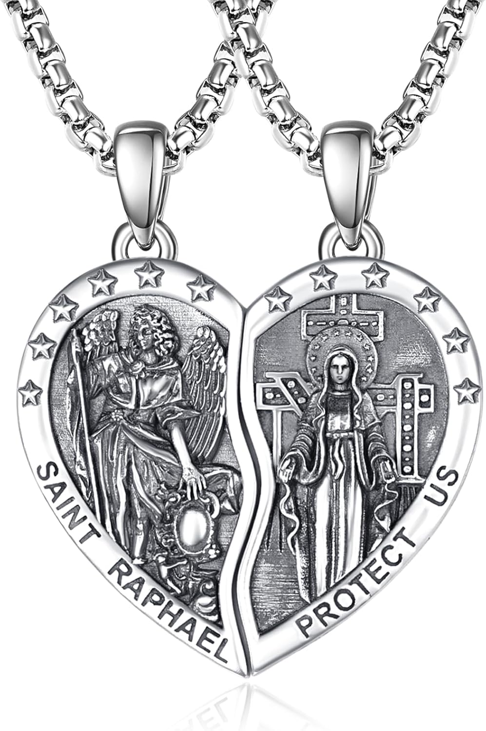 ADMETUS 925 Sterling Silver Patron Saint Medals Amulet Necklace Protection Jewelry for Men with 2.5mm 22"+2" Round Box Chain