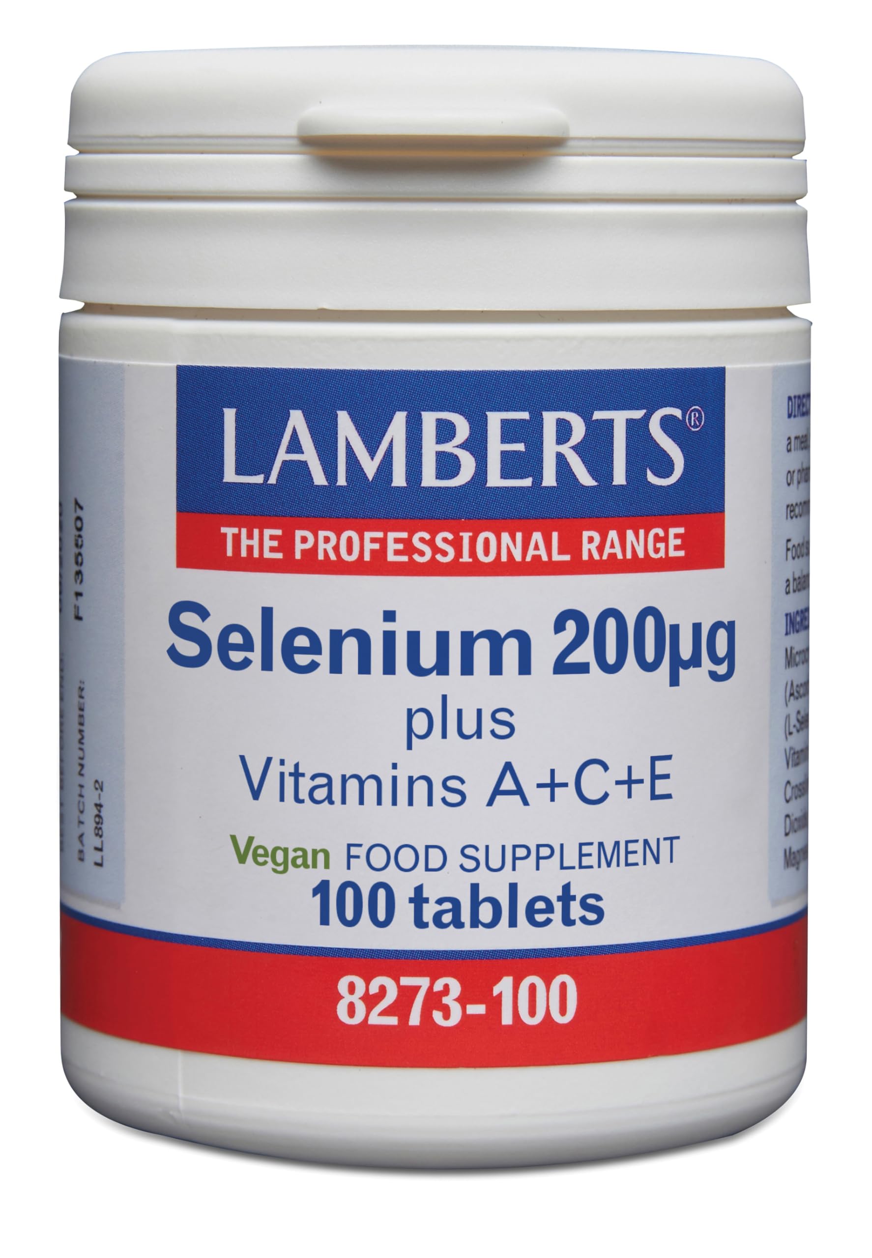 Lamberts Selenio 200 µg + Vitaminas A+C+E | 100 Tabletas | Apto para Veganos | Sin Gluten | Sin OGM | L-Selenometionina | Inmunidad, Cabello, Uñas, Tiroides | Calidad Farmacéutica GMP
