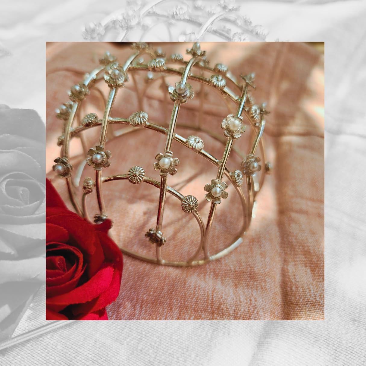 VIANA JEWELS Hair Bun Cage Accessory for Women | Handcrafted Brass Juda Cover with Stick | Anti-Tarnish Traditional Hair Accessory for Wedding & Festive (Pear Flower Hair Bun (Silver)) 2