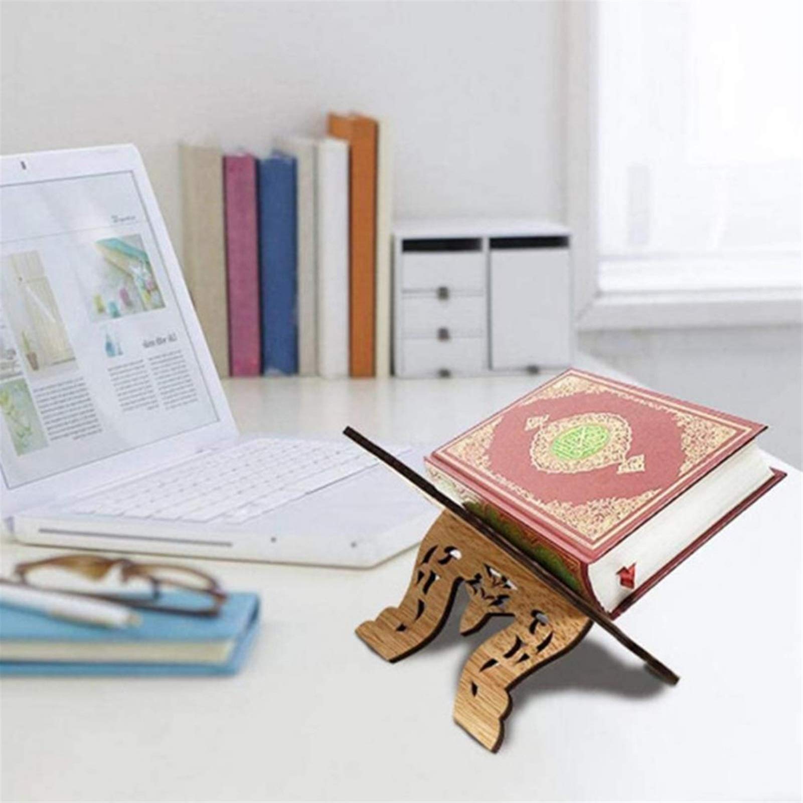 Stojak Książki/Regał Książki Książka Półka Przenośny Uchwyt Książki Składany Chowany Pulpit Desktop Reading Półka z tradycyjnym wyglądem Carving Old Style Book Organizer Stojaki Książki do Czytania (