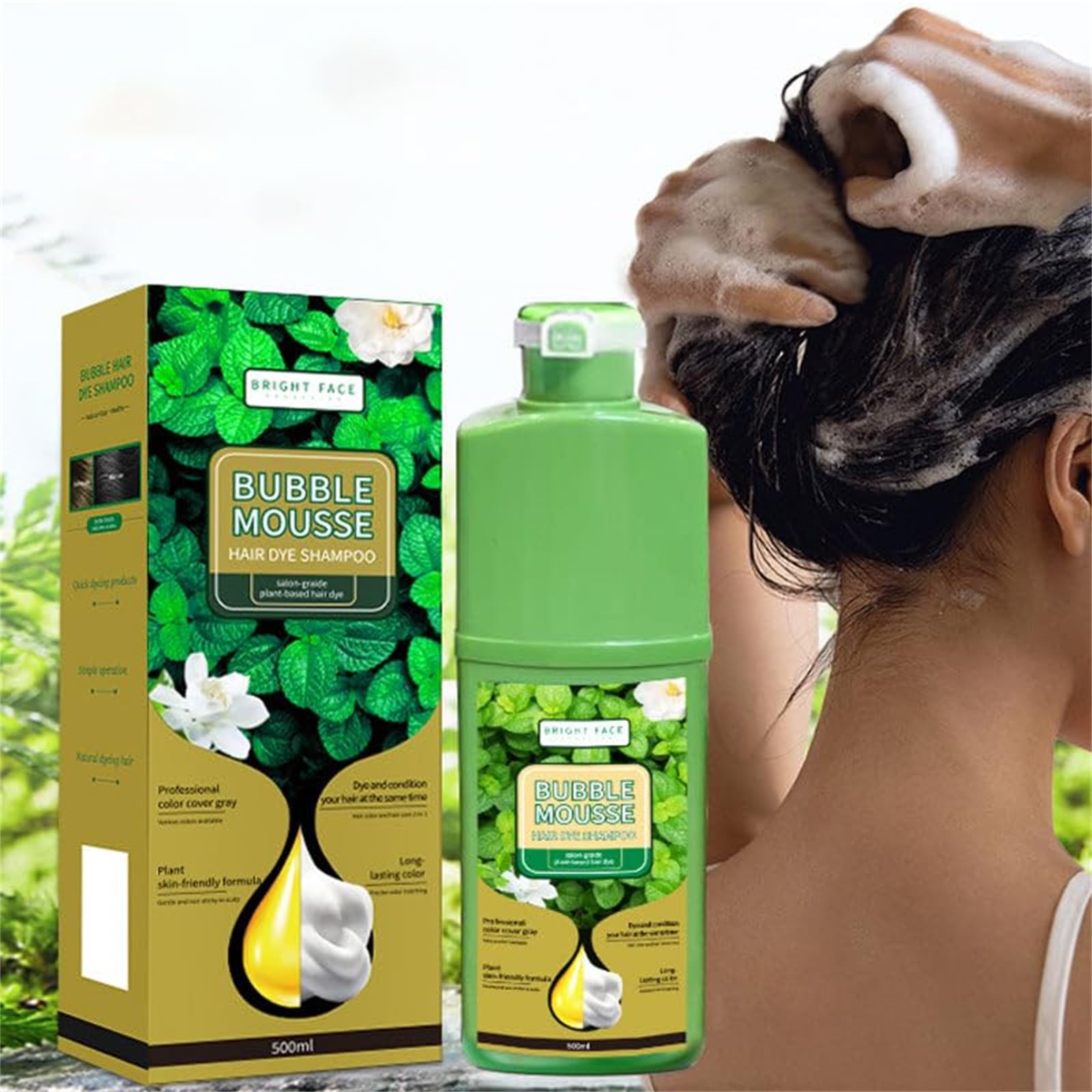 Langlebiger Schaumhaarfarbstoff, Bubble Hair Dye Shampoo, schnell wirkende Blasenhaarfarbstoffe, reiner Pflanzenextrakt für graue Haarfarben Blasenfarbstoffe, einfach zu bedienen (Black)