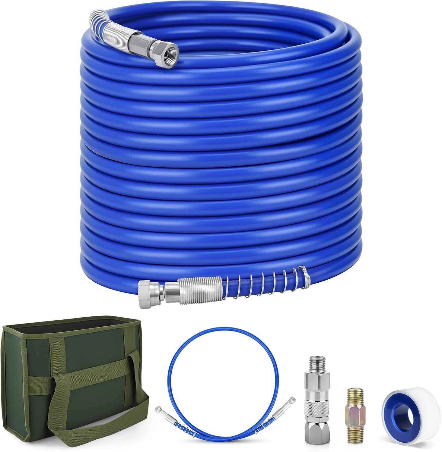 100Ft x 1/4" Airless Paint Sprayer Hose, High Pressure Hose Kit with 5Ft Whip Hose, 1/4" Hose Connector, Swivel Joint, PTFE Tape & Carrying Bag for Airless Spraying Machine