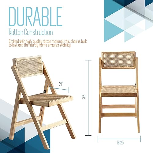 Miniatura 2 de Ibiza - Silla de ratán natural, juego de 1 – Sillas plegables modernas de ratán para comedor al aire libre, patio, silla decorativa para sala
