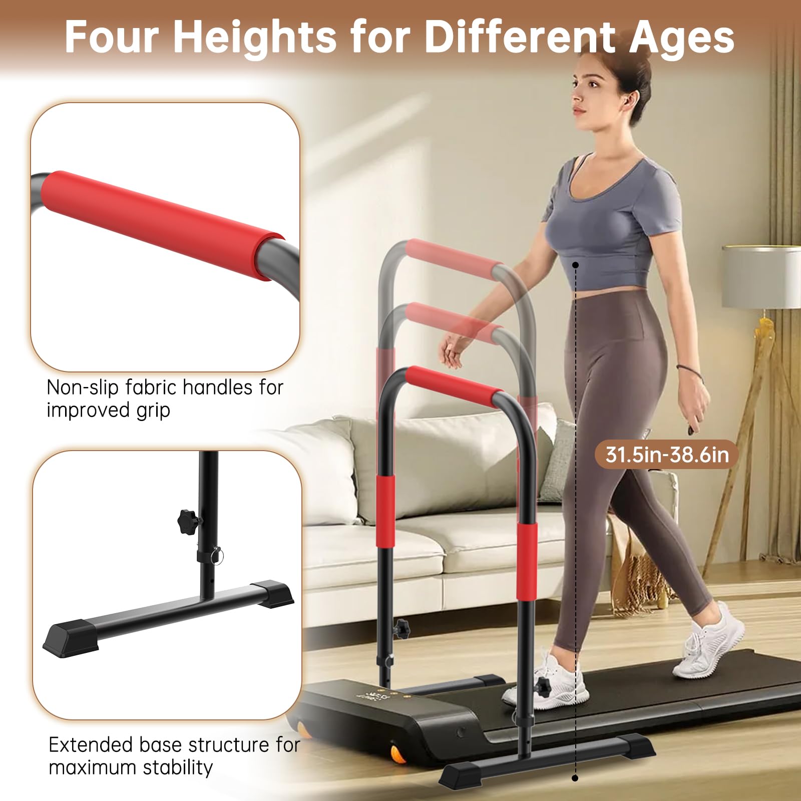 Verstellbarer Griff für Gehpolster, 56 cm breit, 95 cm maximale Höhe, Rot