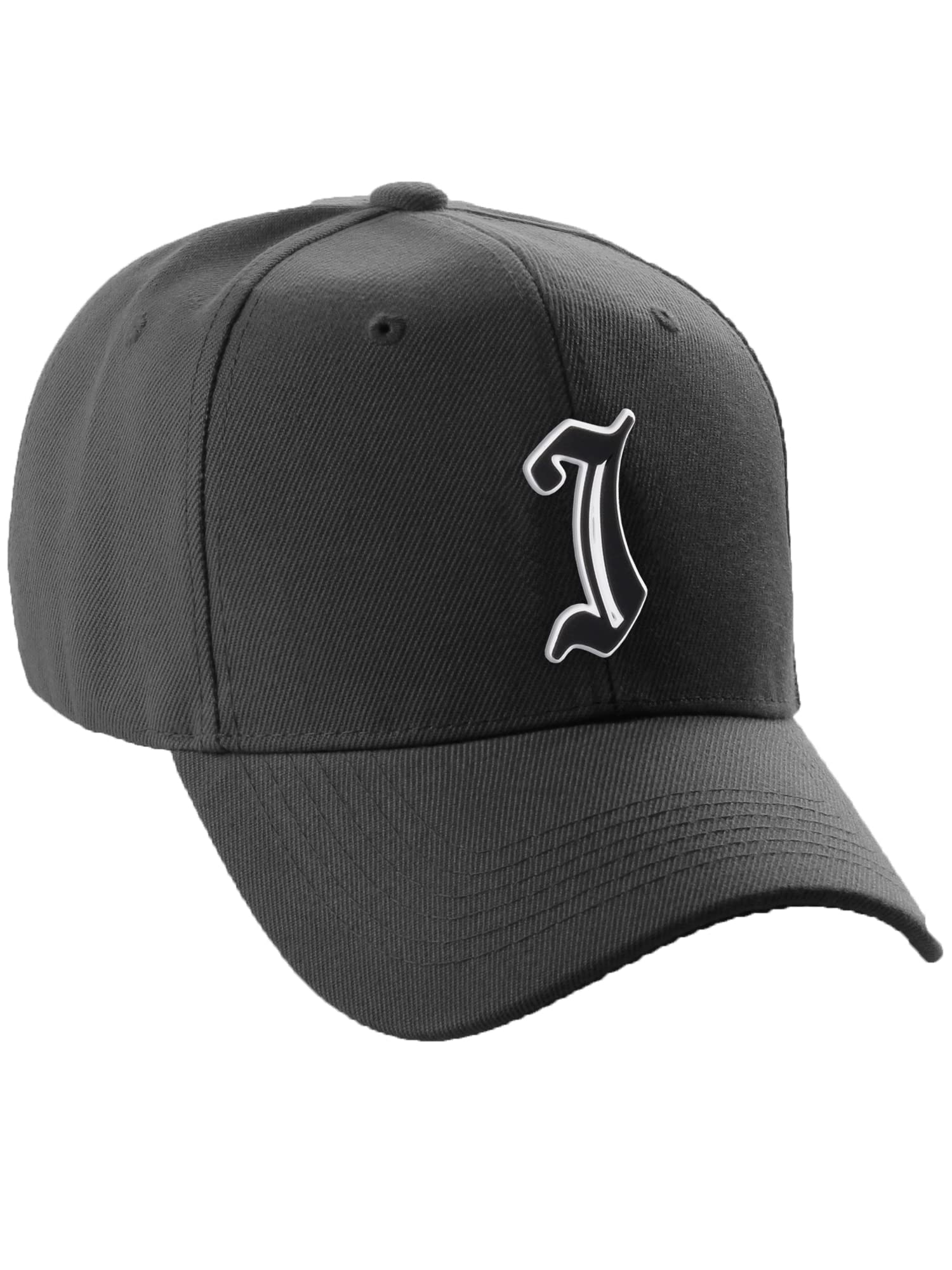 Daxton Structured Baseball Hat Cap Old English A to Z Letter Number Initial-Black, Letter J