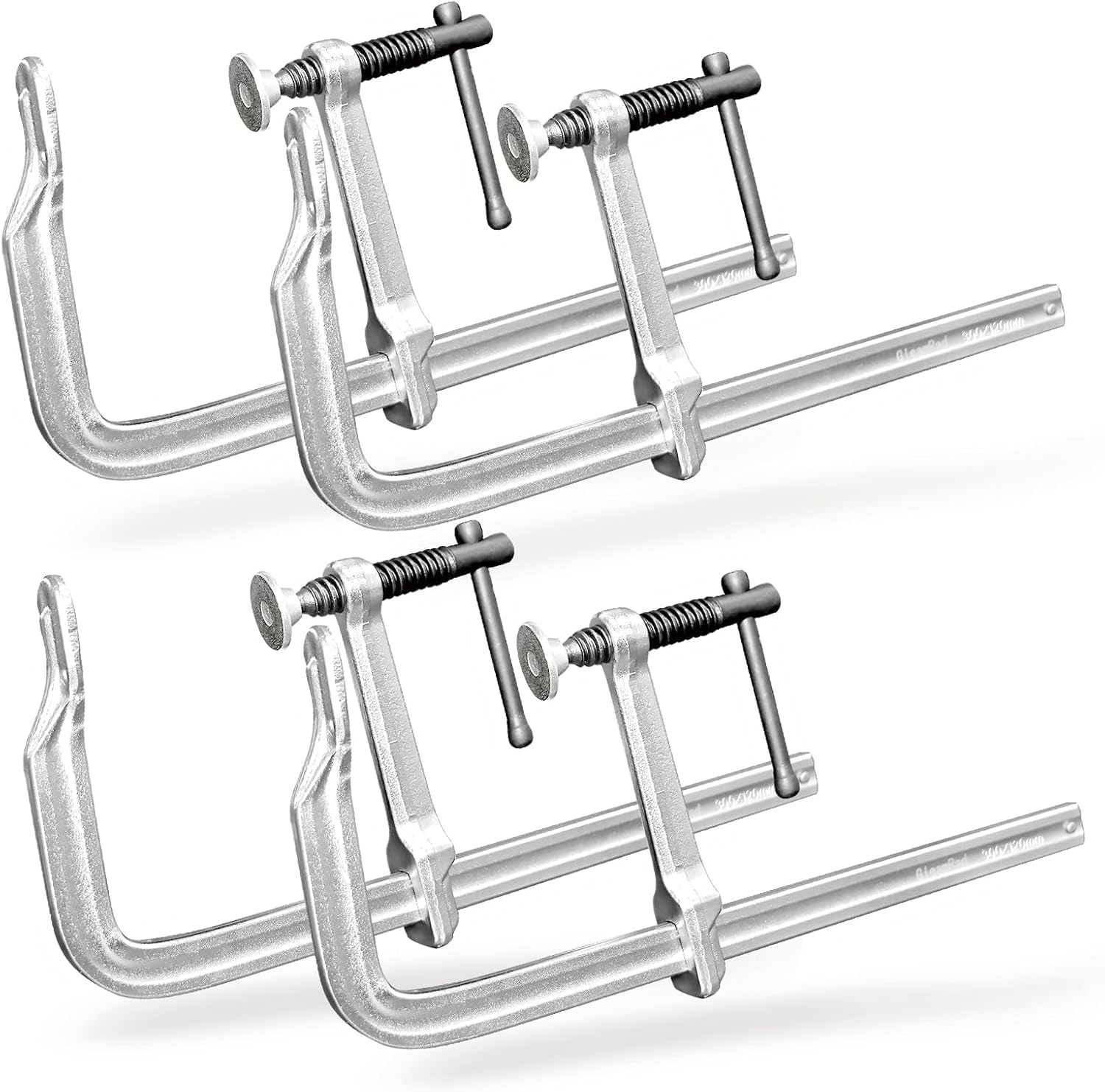 4 piezas Abrazaderas en F, 300 mm x 120 mm profundidad de garganta, para soldadura, carpintería y metalurgia, Capacidad de carga de 600 kg, construcción totalmente en acero