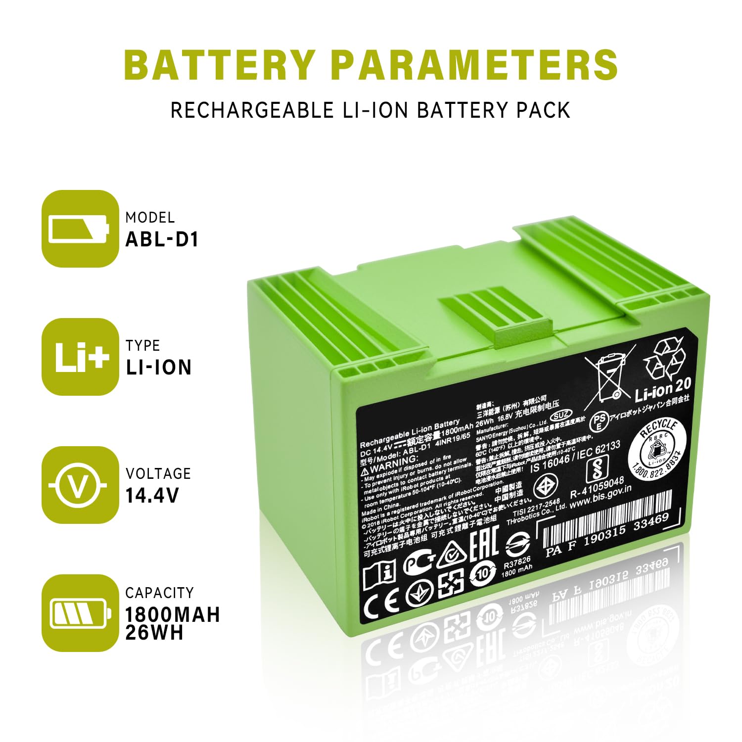 Batterie 3200 MAh I7/i3/i4 Pour IRobot Roomba - Remplacement ABL-D1 4624864 - Autonomie Boostée Pour E/i Series