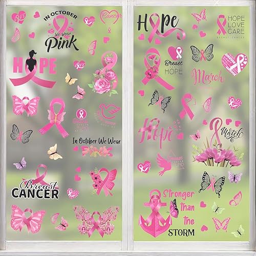 Hying 9 adhesivos para ventana de concientización sobre el cáncer de mama para ventanas de vidrio extraíbles, diseño de esperanza para lucha contra