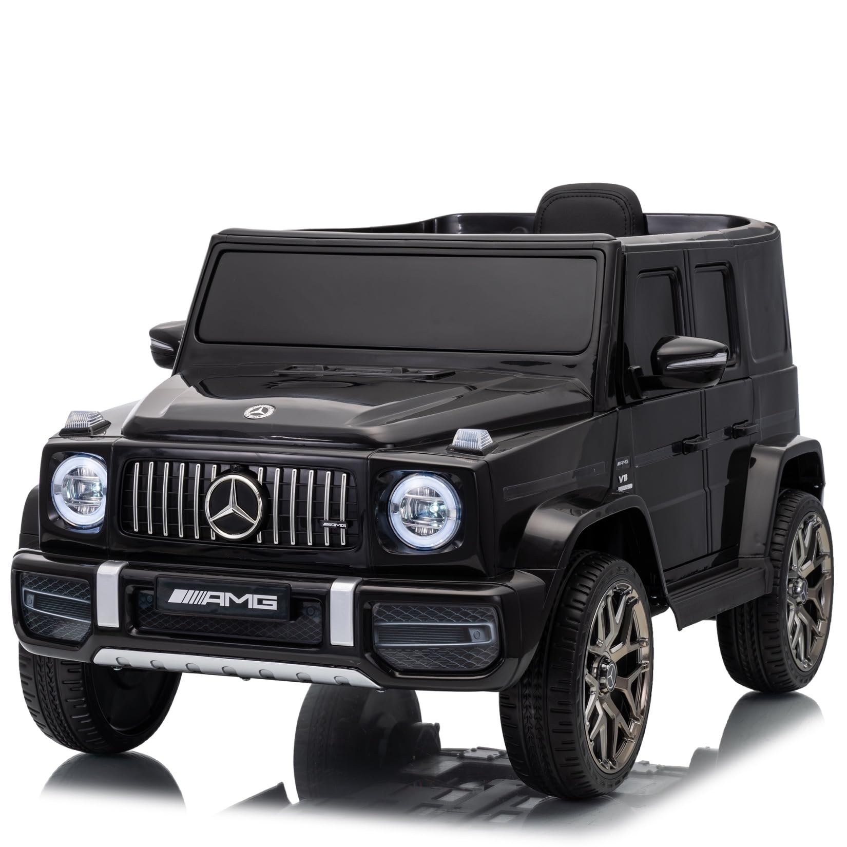 FINOOS Mercedes G63 AMG auto elettrica per bambini con telecomando, sedile in pelle, nero