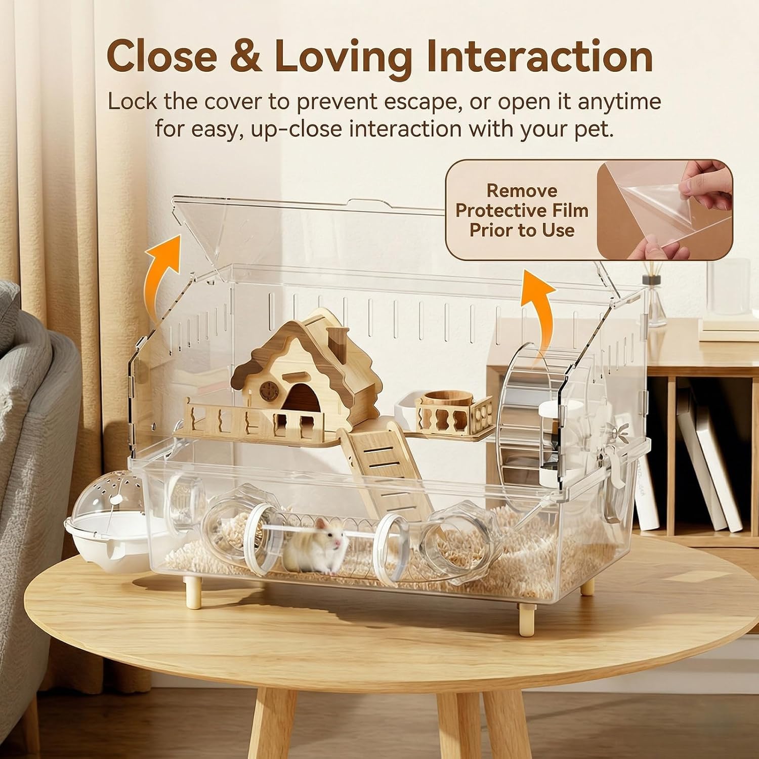 8-in-1 Clear Acrylic Hamster Cage, Mouse Cage, Dwarf Hamster Cage, Gerbil Cage - All-in-One Hamster Habitat with Complete Accessories, 18×12×13" for Dwarf Mice, Gerbils Small Animals