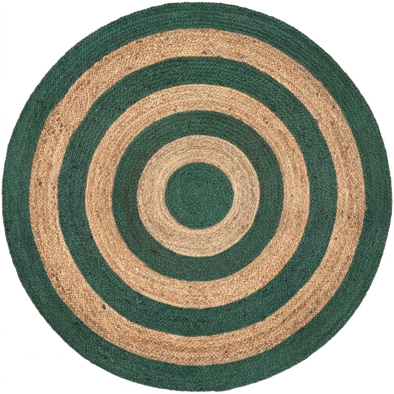 Tapis rond en fibre naturelle, vert/beige, 3 m